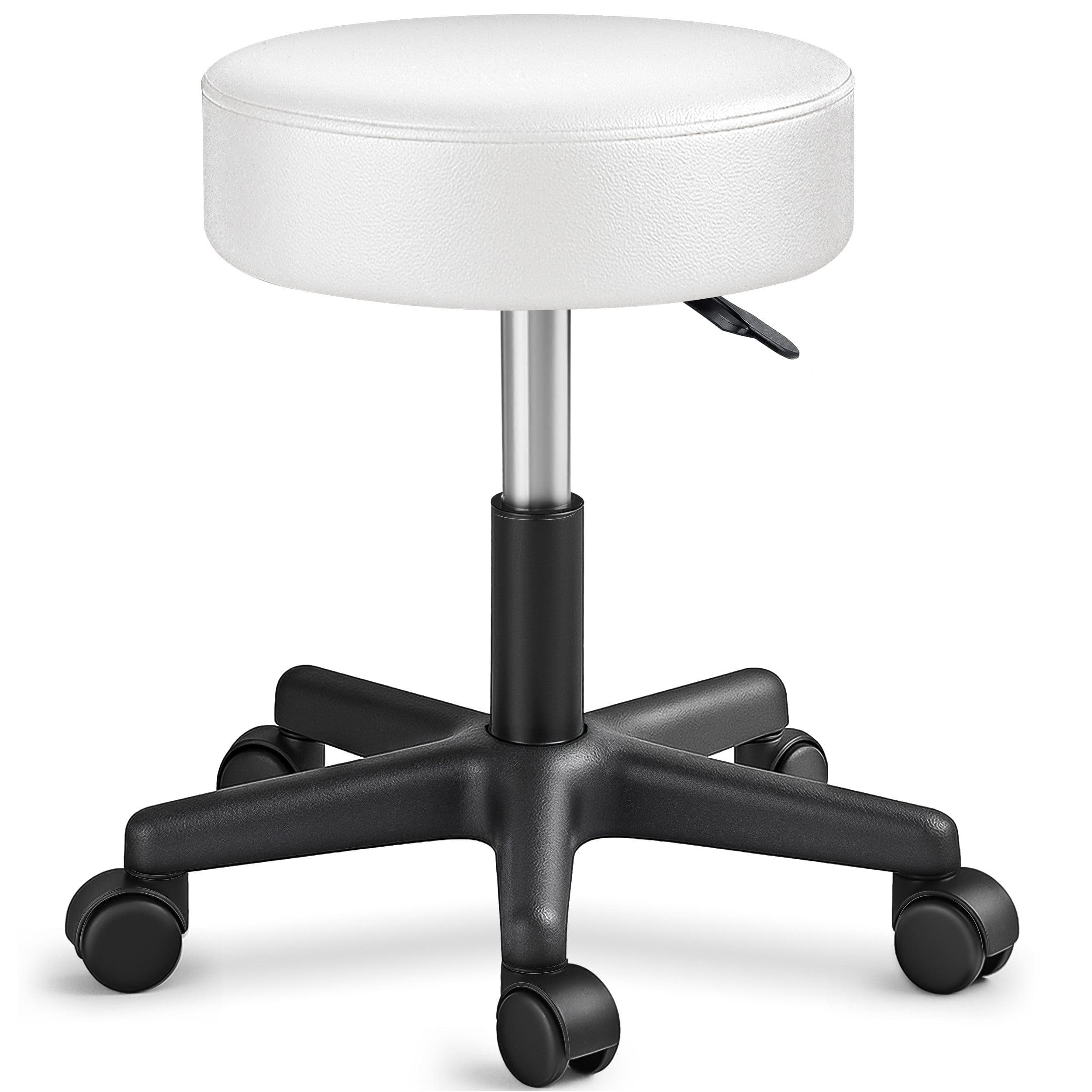 TRESKO Drehhocker Rollhocker höhenverstellbar 10 cm Polsterung Kunstleder Weiß - Bild 2