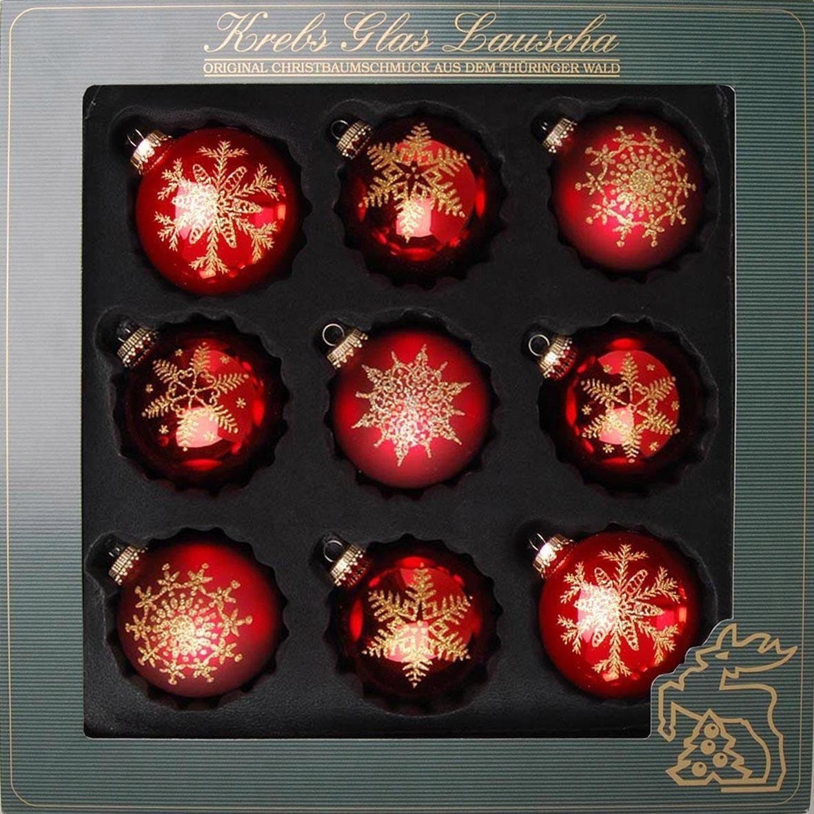 Krebs Glas Lauscha Weihnachtsbaumkugel Schneeflocke Rot/Gold 8 cm - Bild 2