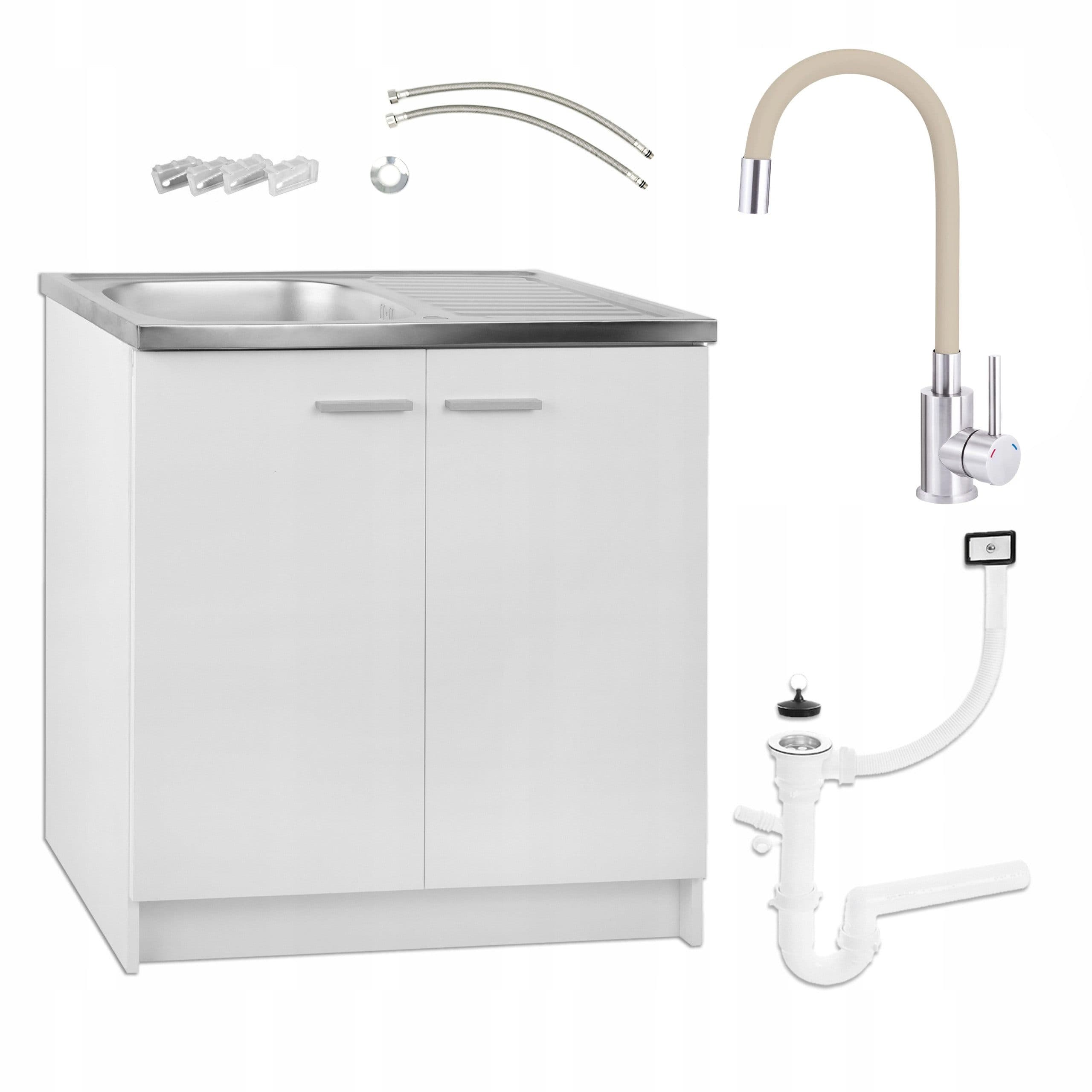STAMAR Spülenschrank 80 cm Weiß mit Edelstahlspüle und flexibler Armatur - Bild 2