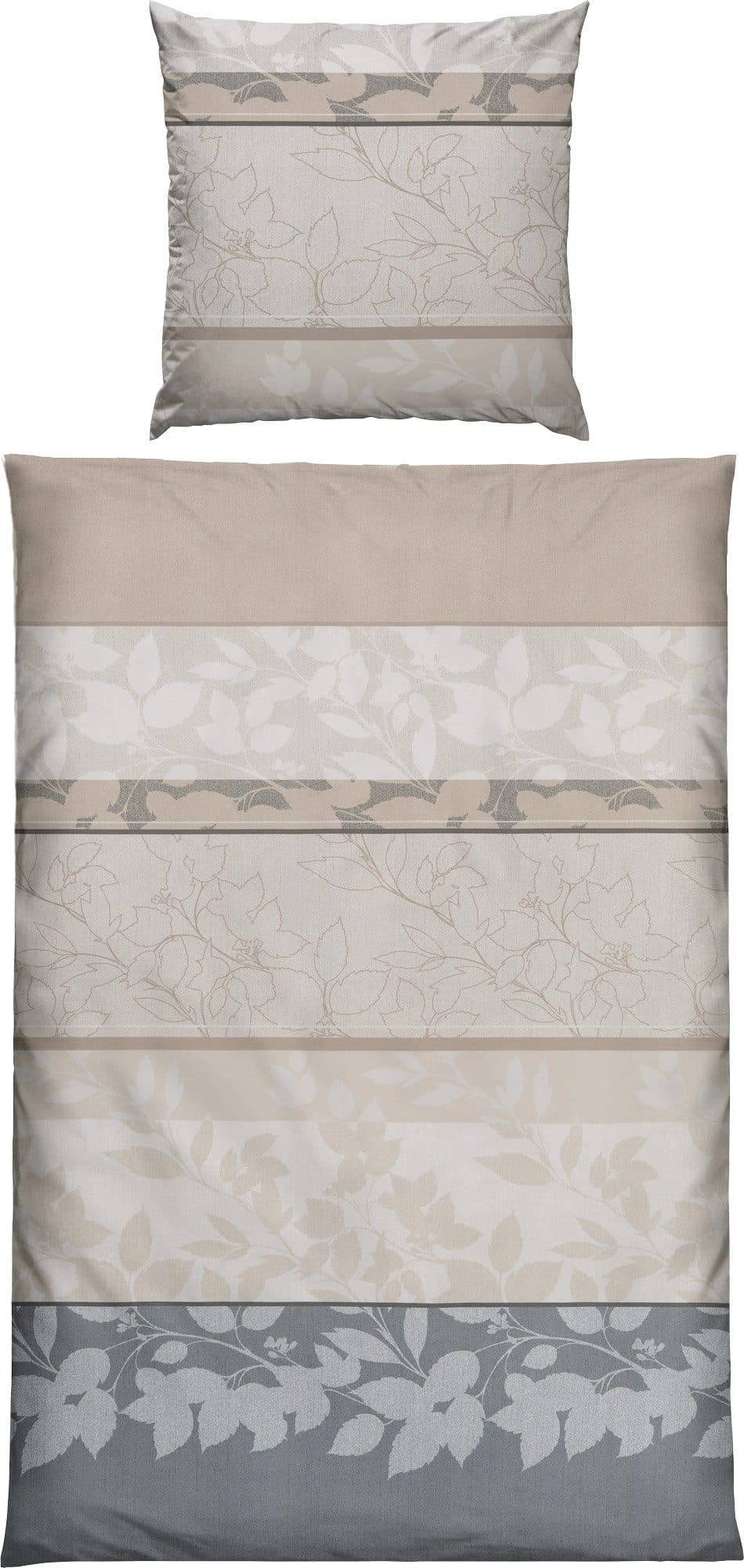 REDBEST Single-Jersey Bettwäsche Wendekissenbezug Streifen/Blatt Beige/Grau - Bild 2