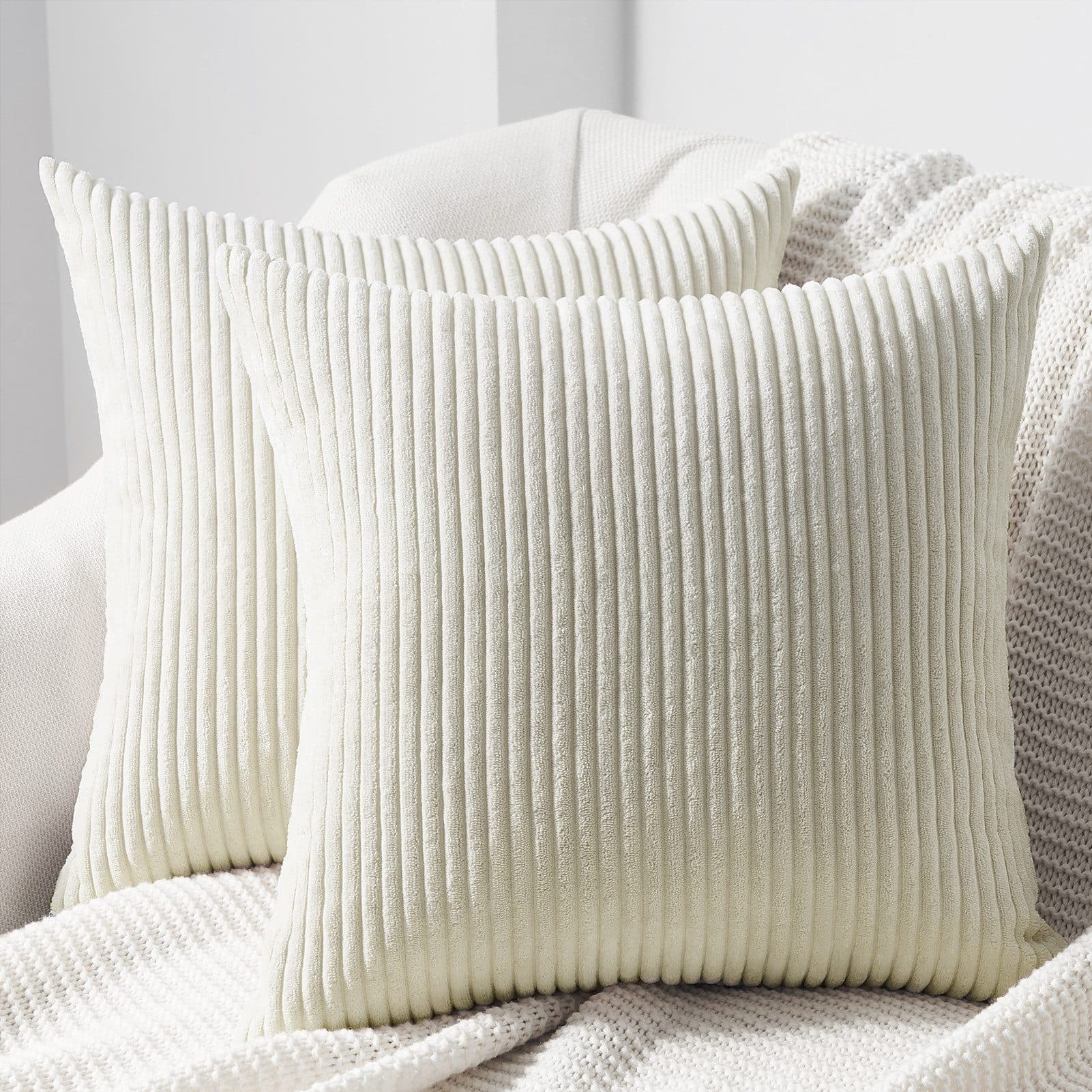 Topfinel Kissenbezug gestreiftes Muster 2er Set Beige Kordsamt 35x35 Sofakissen - Bild 2