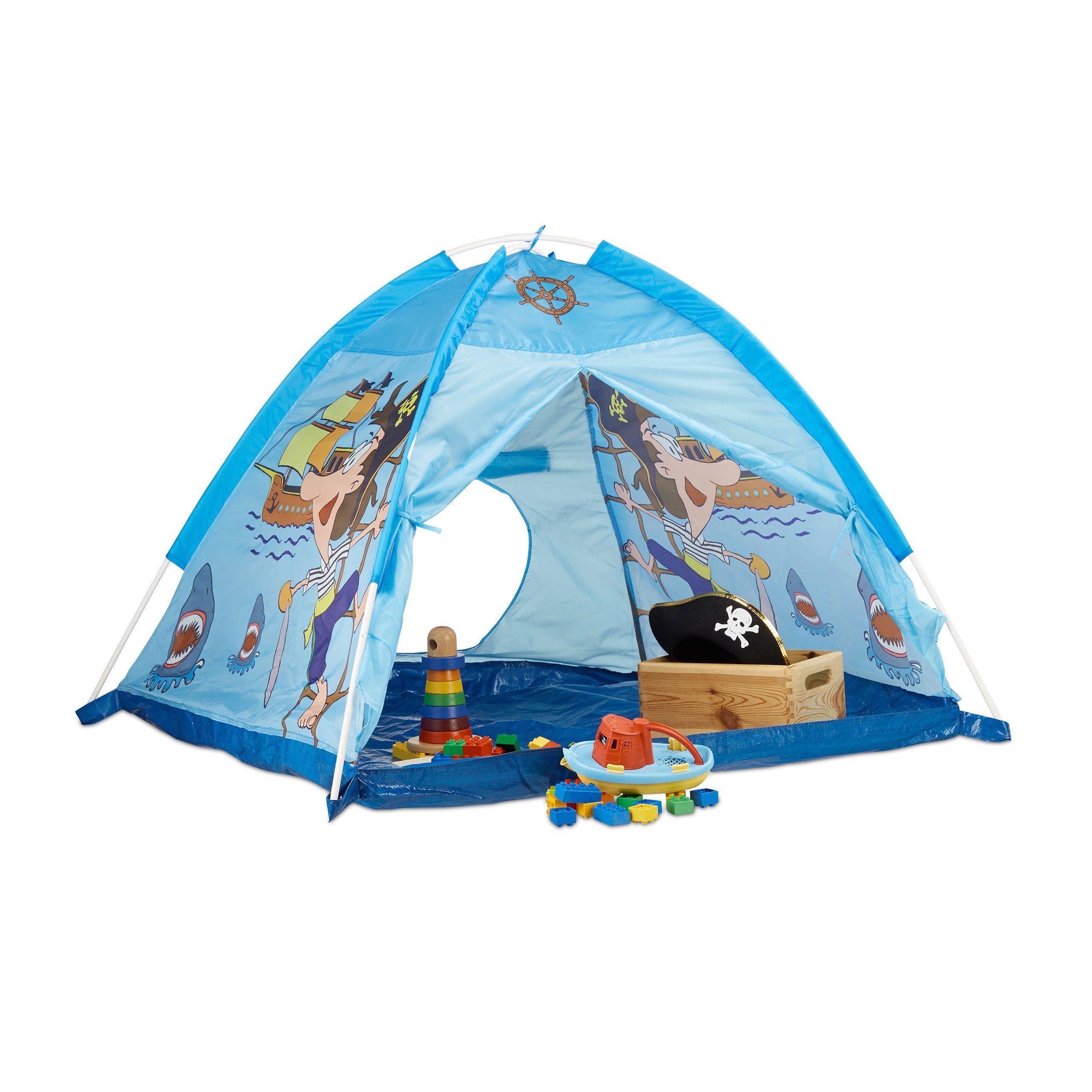 relaxdays Spielzelt Pirat in Blau - Kinderzelt mit 2 Luken - Bild 2