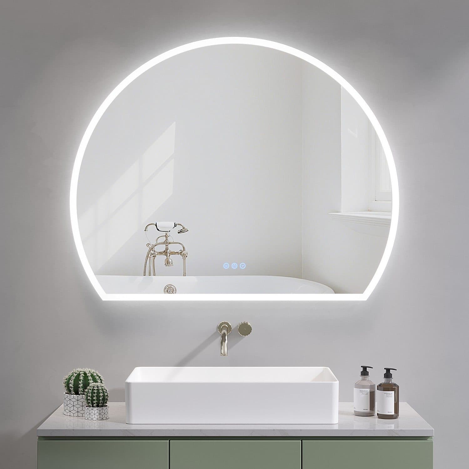 AQUALAVOS Badspiegel LED Halbrund 100x80cm Touch Beleuchtung - Bild 2
