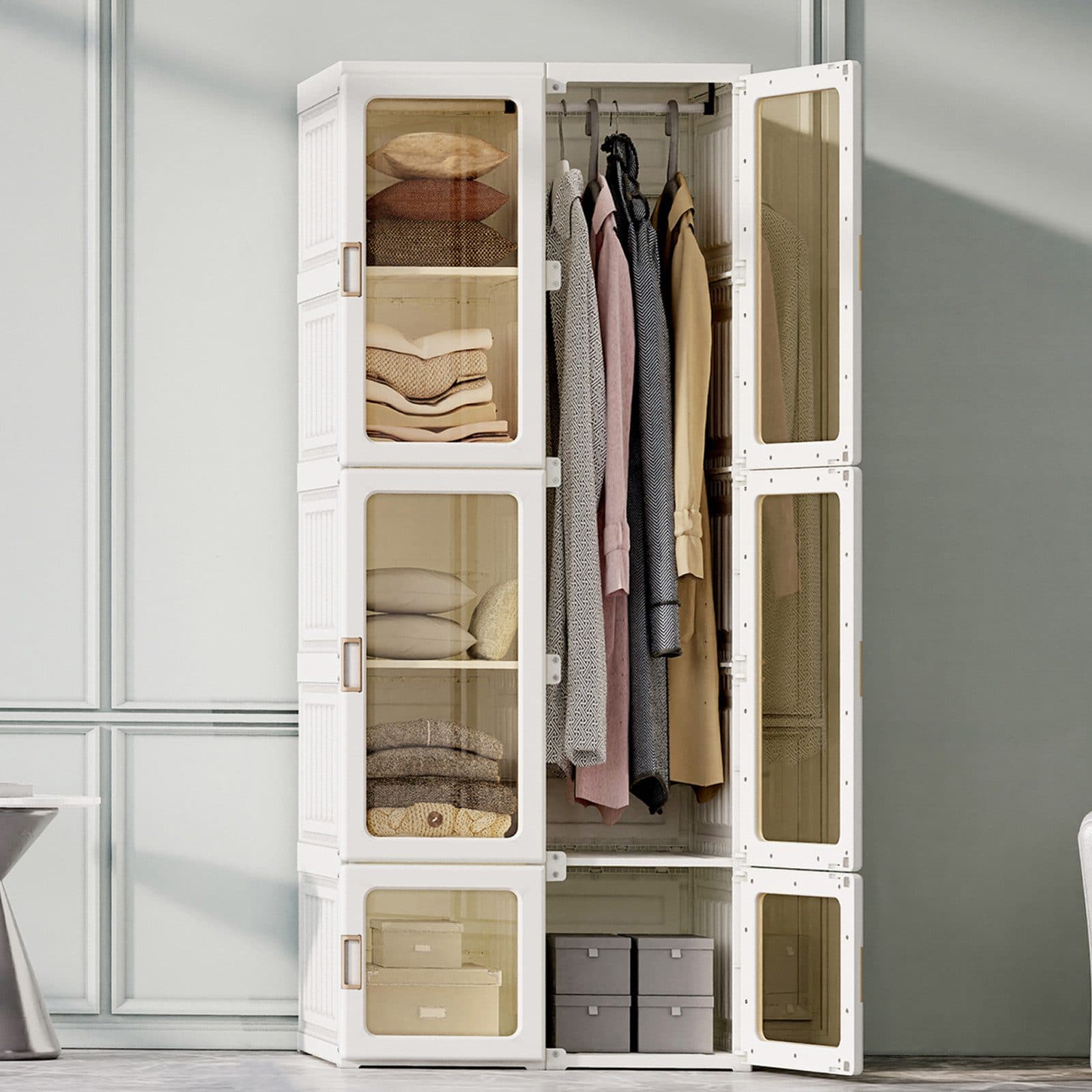 SEEZSSA Garderobenschrank Weiß Transparent 6 Türen 10 Fächer - Bild 2