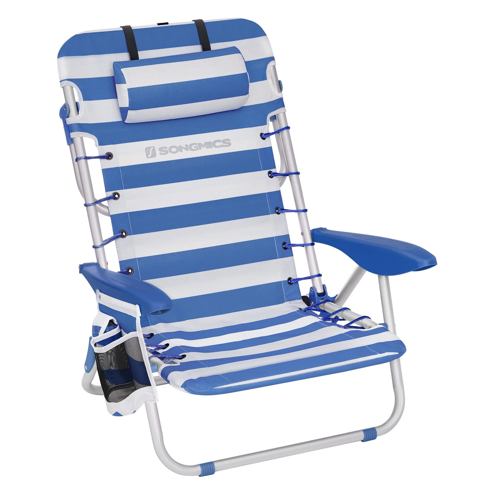 SONGMICS Campingstuhl, Strandstuhl, Klappstuhl,mit Kopfstütze Blau-Weiß gestreift - Bild 2