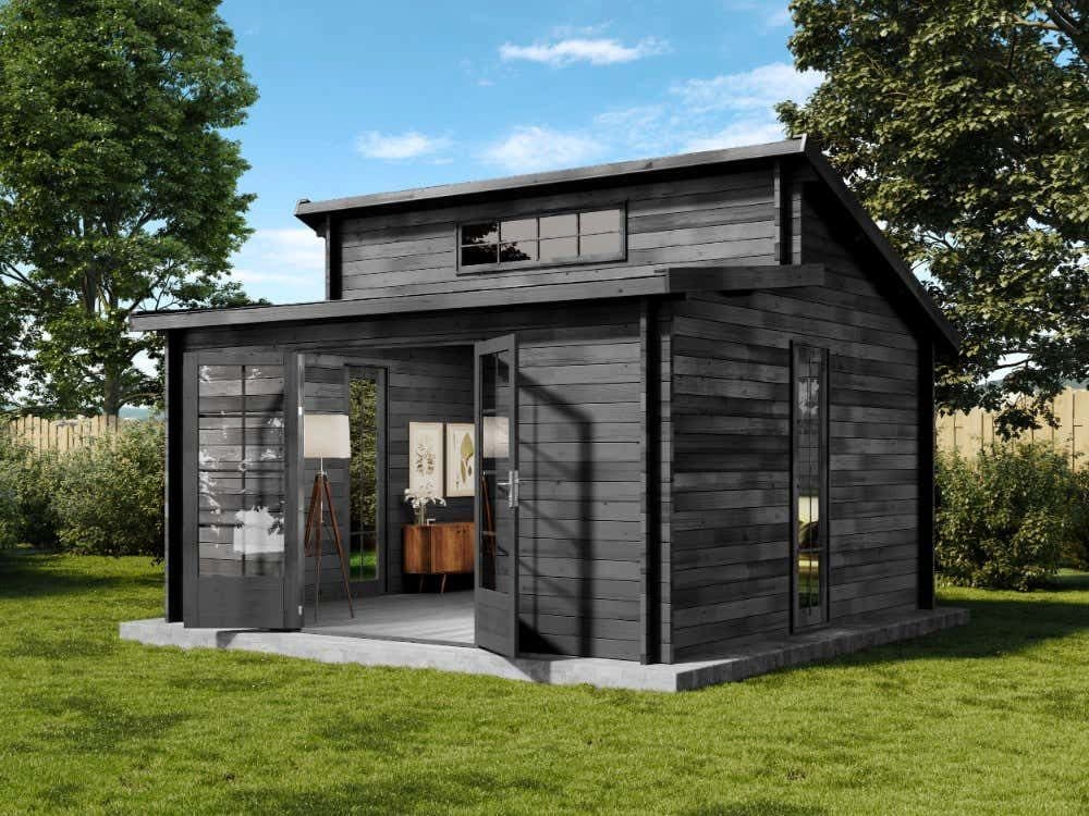 Alpholz Gartenhaus Lausitz Holz Grau 440x440 cm - Bild 2