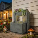 Outsunny Gartenbrunnen mit LED-Beleuchtung und Pflanzkübel Grau Bild 2