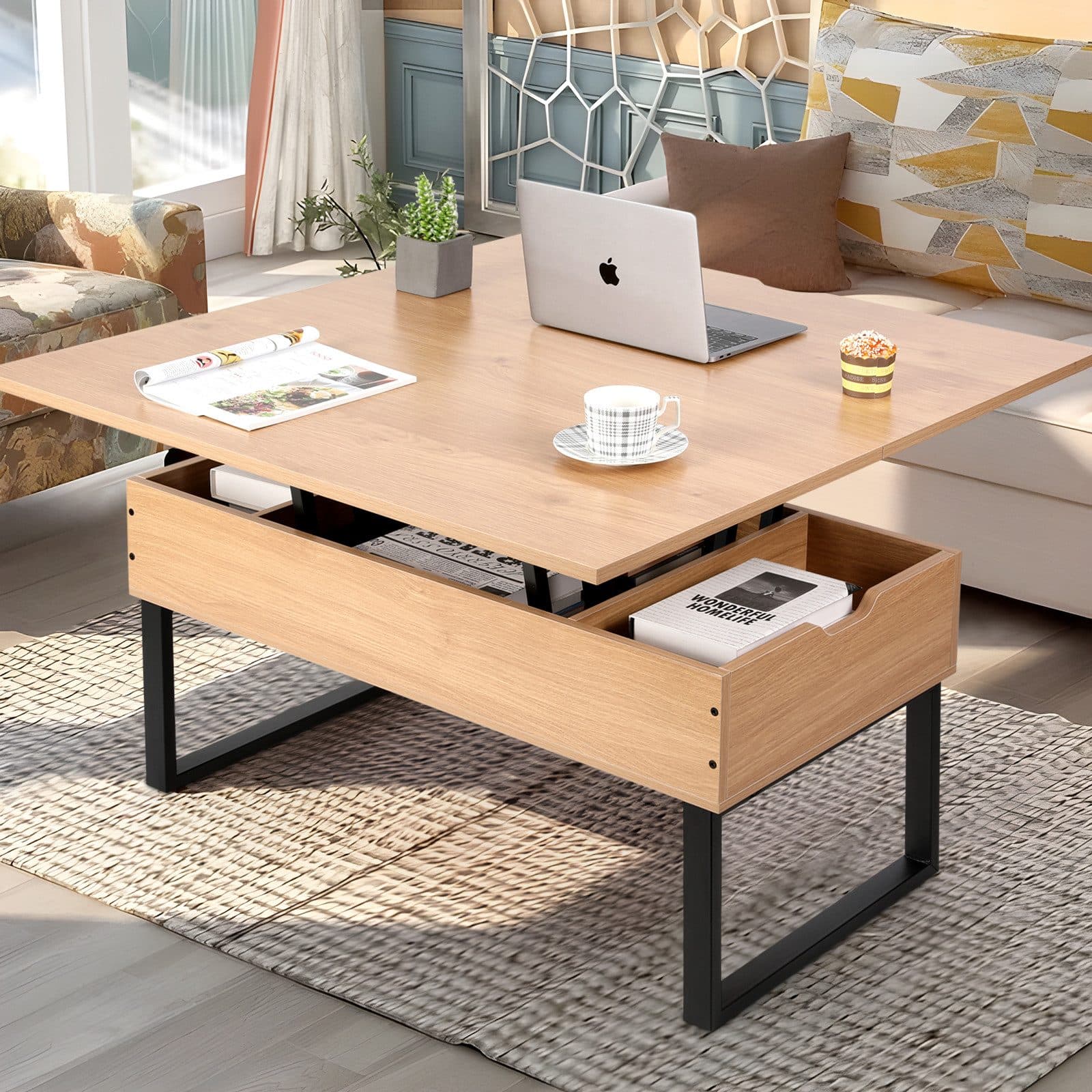 VOWNER Couchtisch Höhenverstellbarer 3-in-1 Mehrzweck-Wohnzimmertisch Holzfarbe - Bild 2