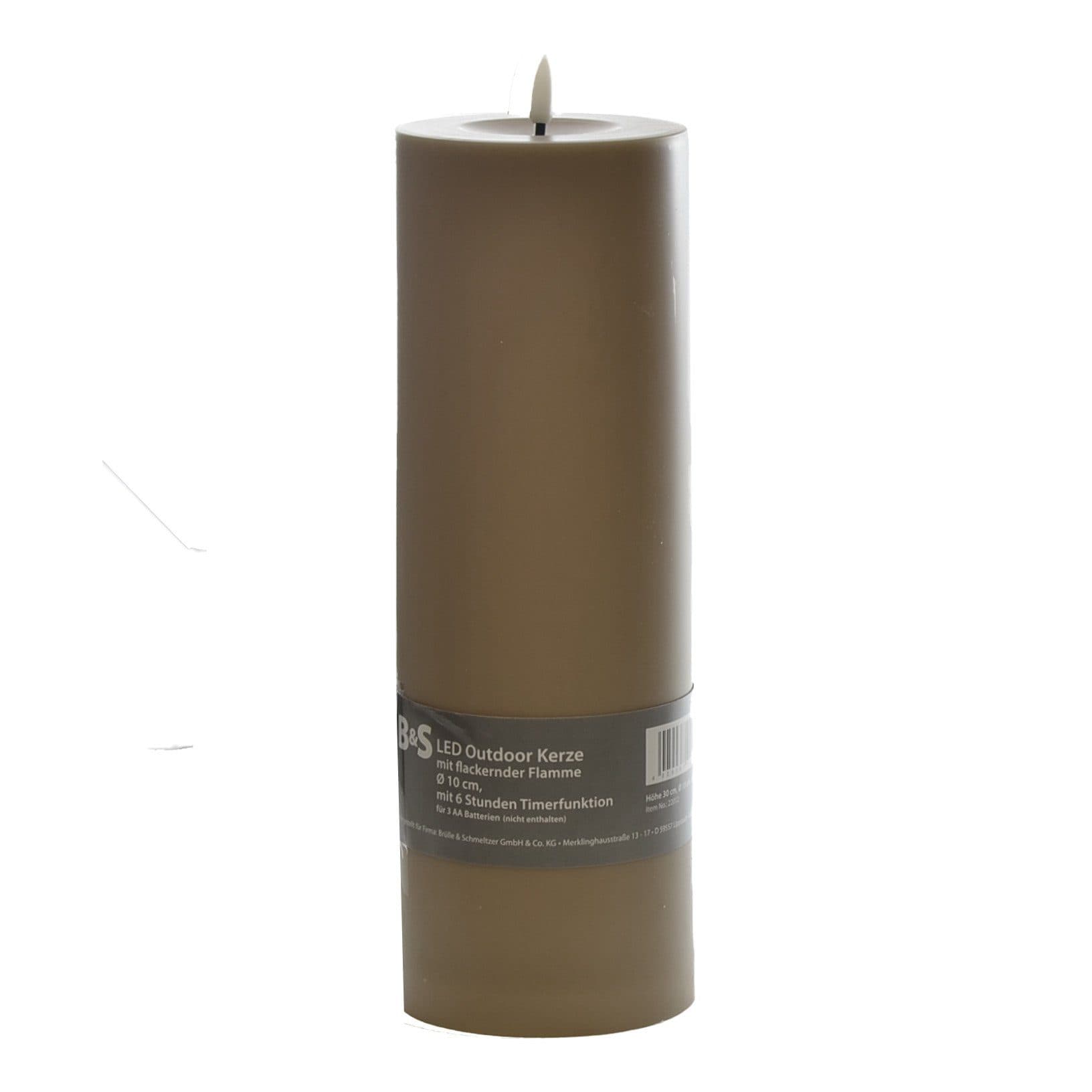 B&S LED-Kerze Taupe mit Timer & Flackereffekt