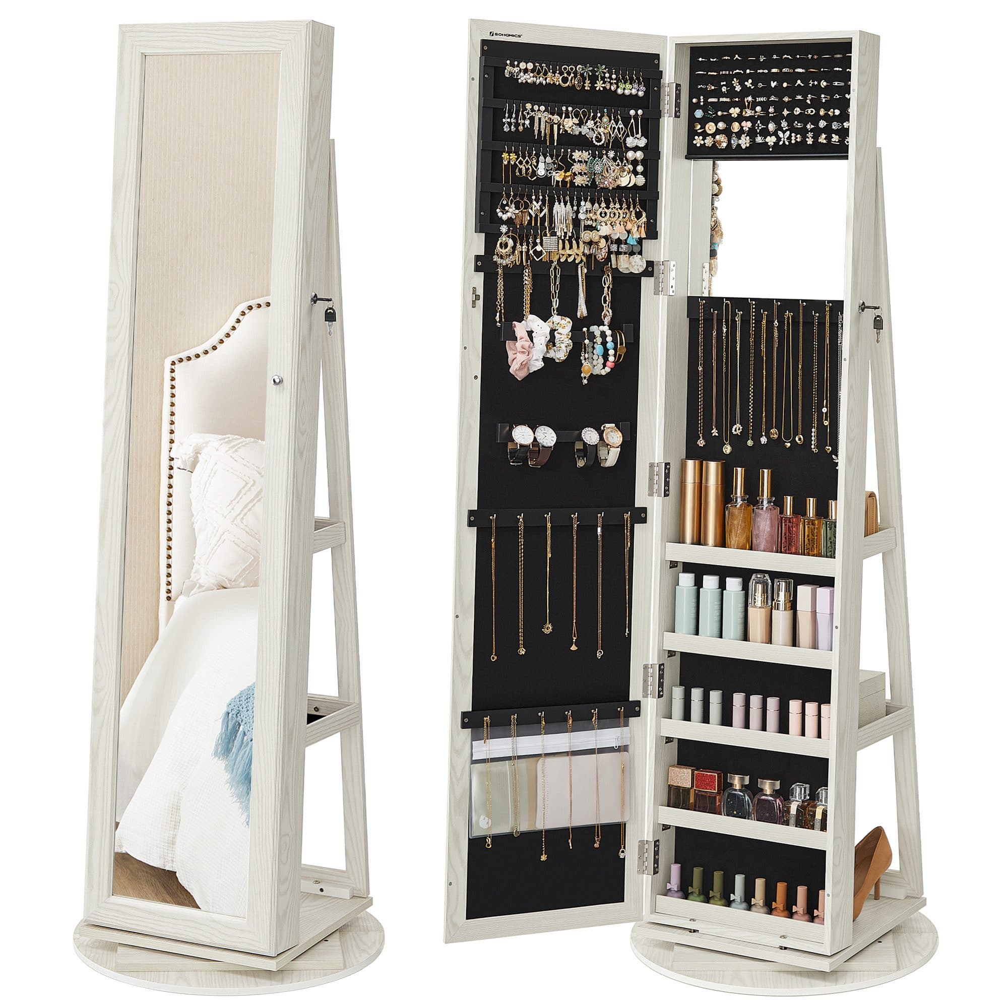 SONGMICS Schmuckschrank mit Standspiegel Weiß/Grau - Bild 2
