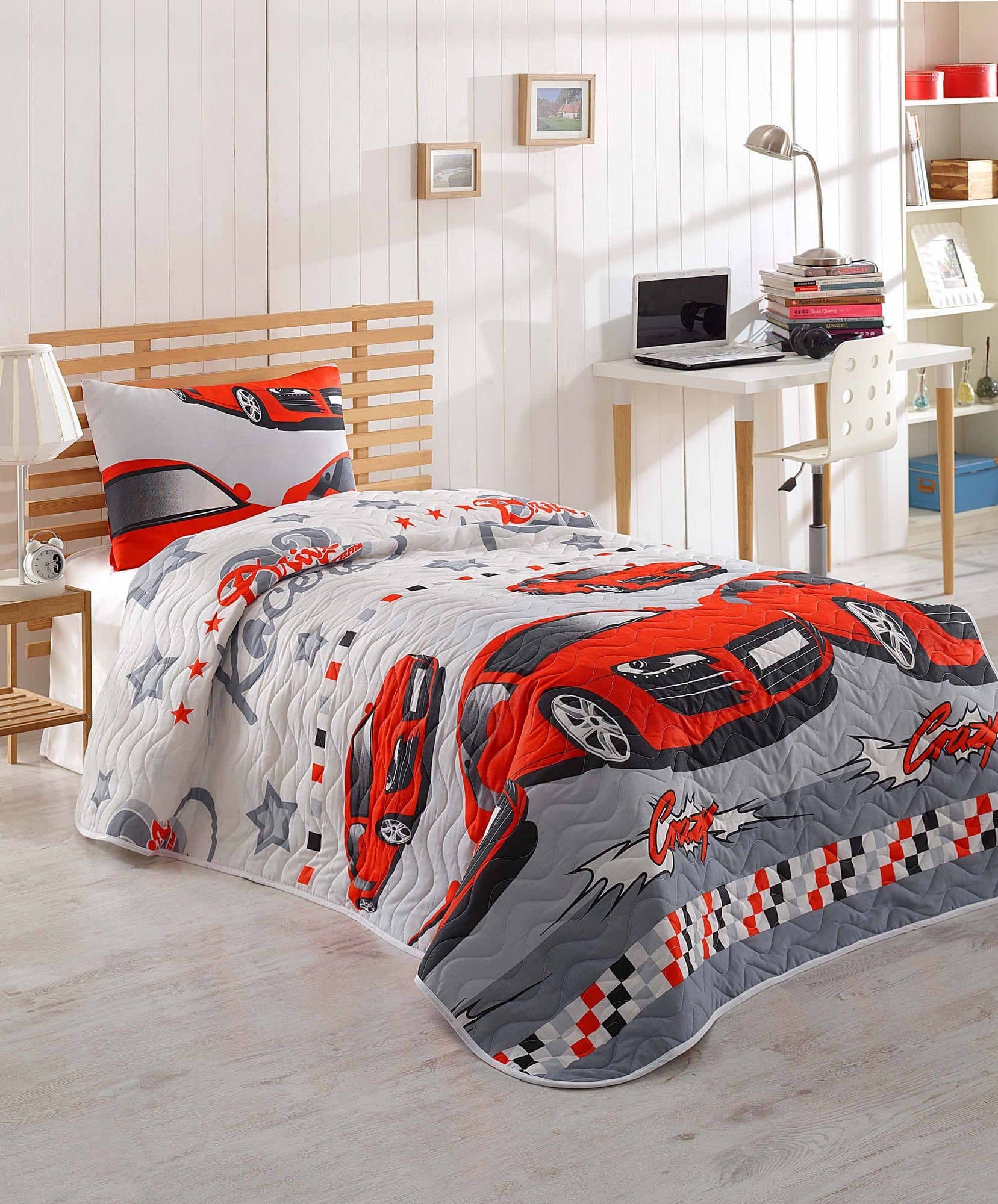 L'Essentiel Maison Bettdecke + Kopfkissen 65% Baumwolle 35% Polyester Rot/Grau/Weiß