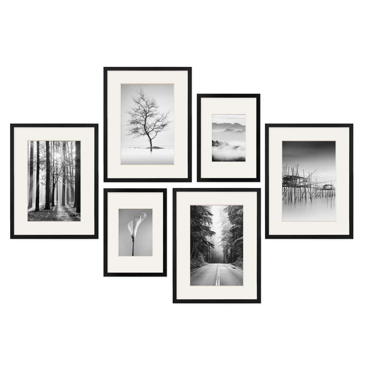 PHOTOLINI Bilderrahmen 6er Set Schwarz MDF mit Passepartout - Bild 2