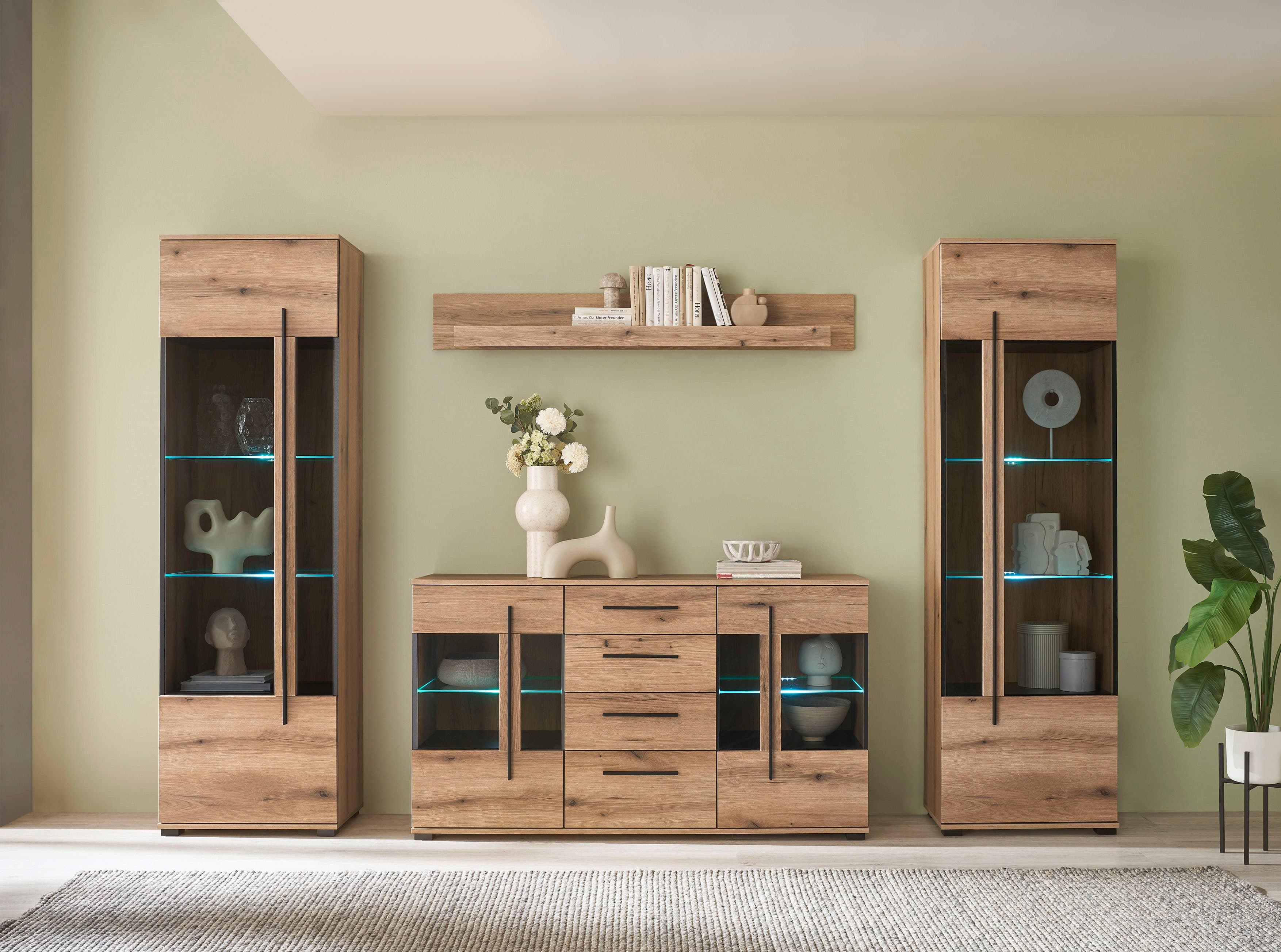 HOME AFFAIRE Wohnwand Cantara Set Eiche Evoke Schwarz