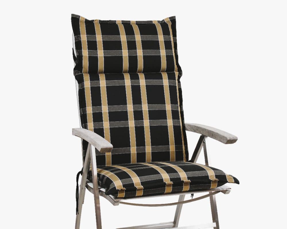 Rübeling Hochlehnerauflage Karo Schwarz/Beige Reißverschluss-Kissen