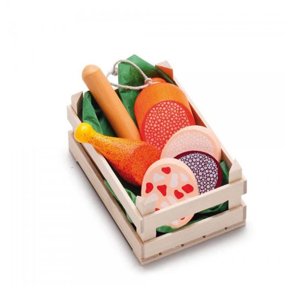 Erzi® Spiellebensmittel Kaufladen Sortiment Wurstwaren, klein, 8-tlg. Holzspielzeug Made in Germany