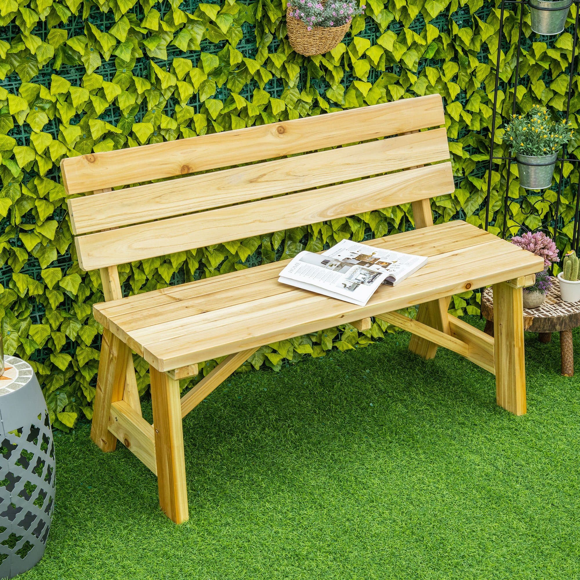 Outsunny Parkbank aus Massivholz mit Rückenlehne Natur - Bild 2