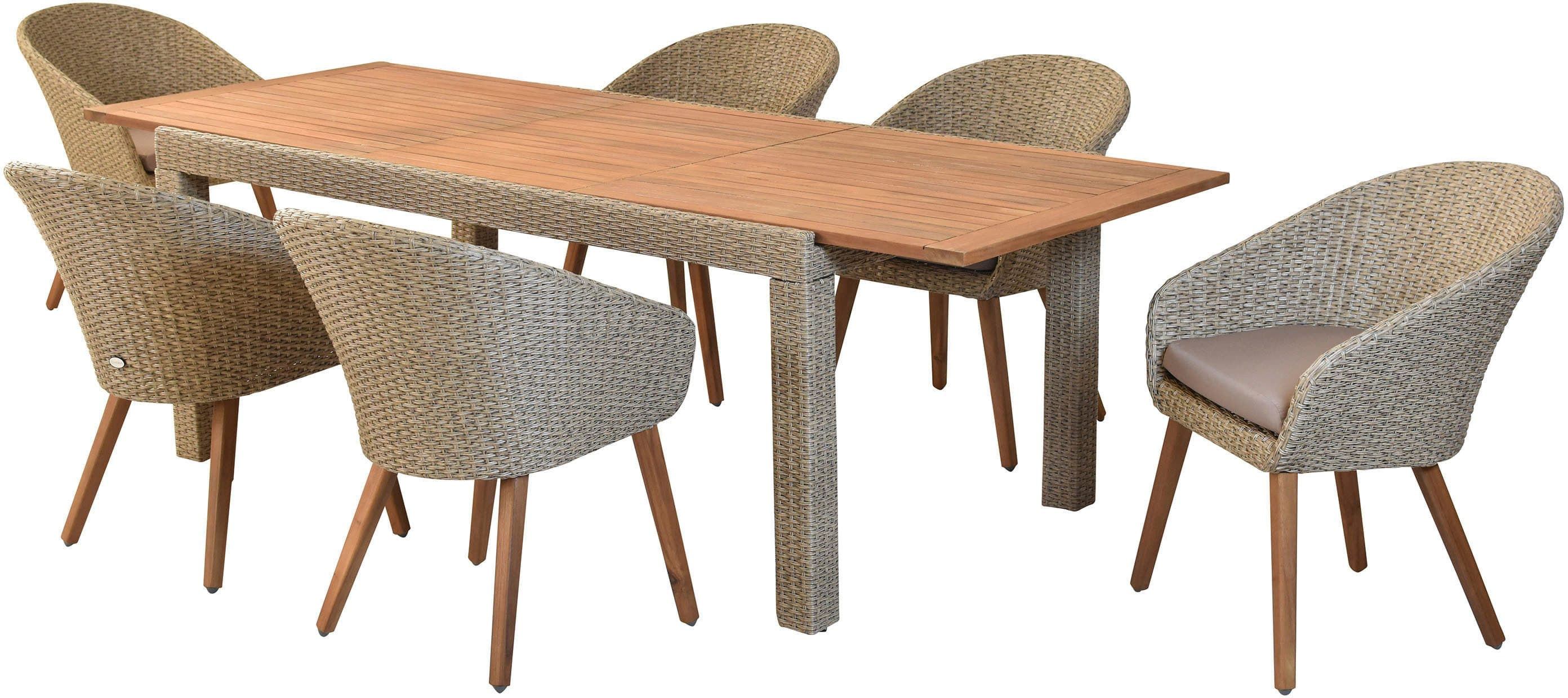 MERXX Garten-Essgruppe Arrone 7-tlg. Beige Aluminium Akazienholz - Bild 2