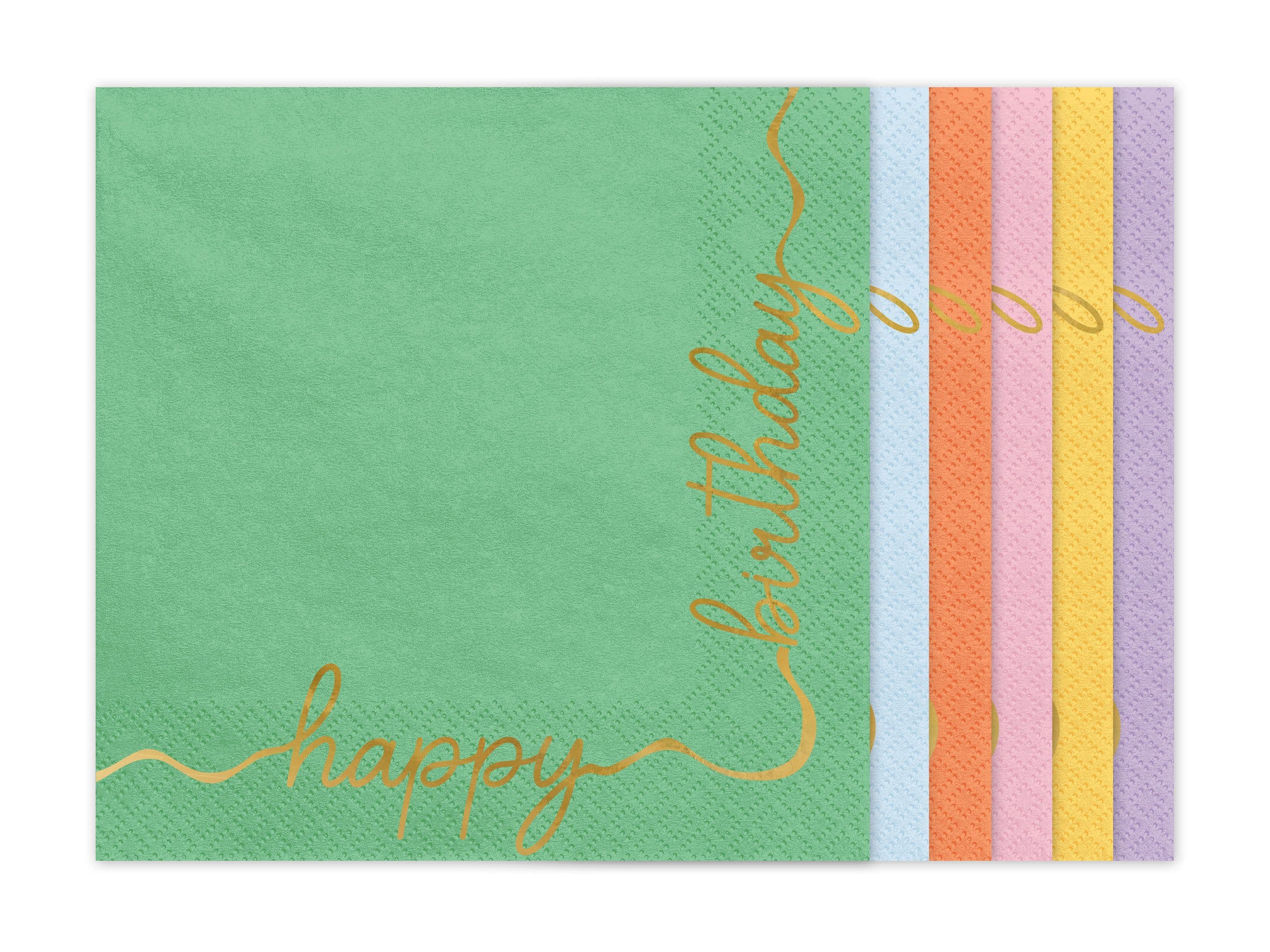 partydeco Papierservietten 33x33cm Happy Birthday 12 Stück Farbmix Gold - Bild 2