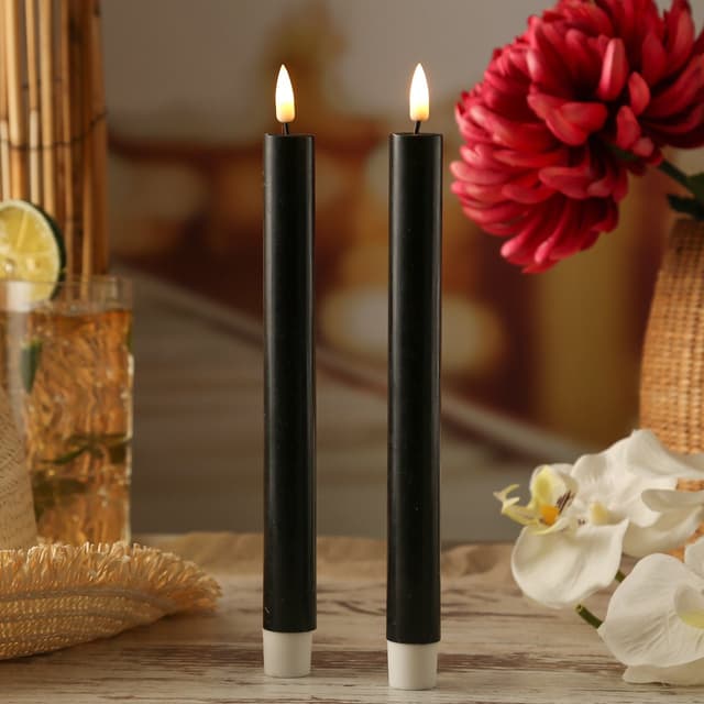 Deluxe Homeart LED-Kerze Schwarz Echtwachs 2St S005B0GL