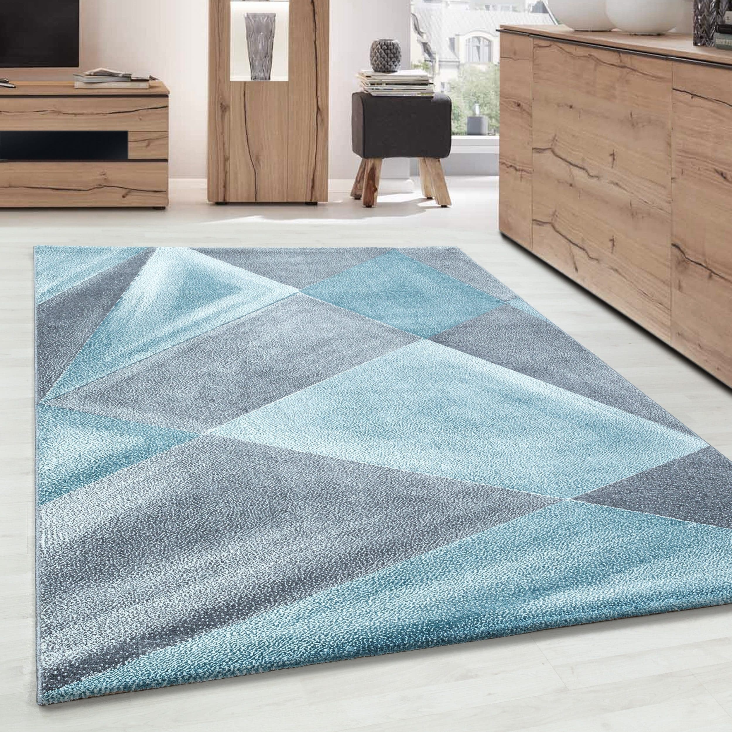 Carpettex Frisé-Teppich Blau Geometrisch Design Kurzflor - Bild 2