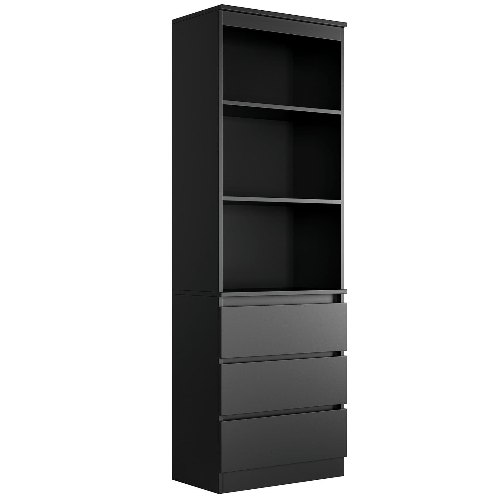 Homfa Hochschrank Bücherregal Bücherschrank 3 Schubladen Vitrinenschrank Schwarz - Bild 2