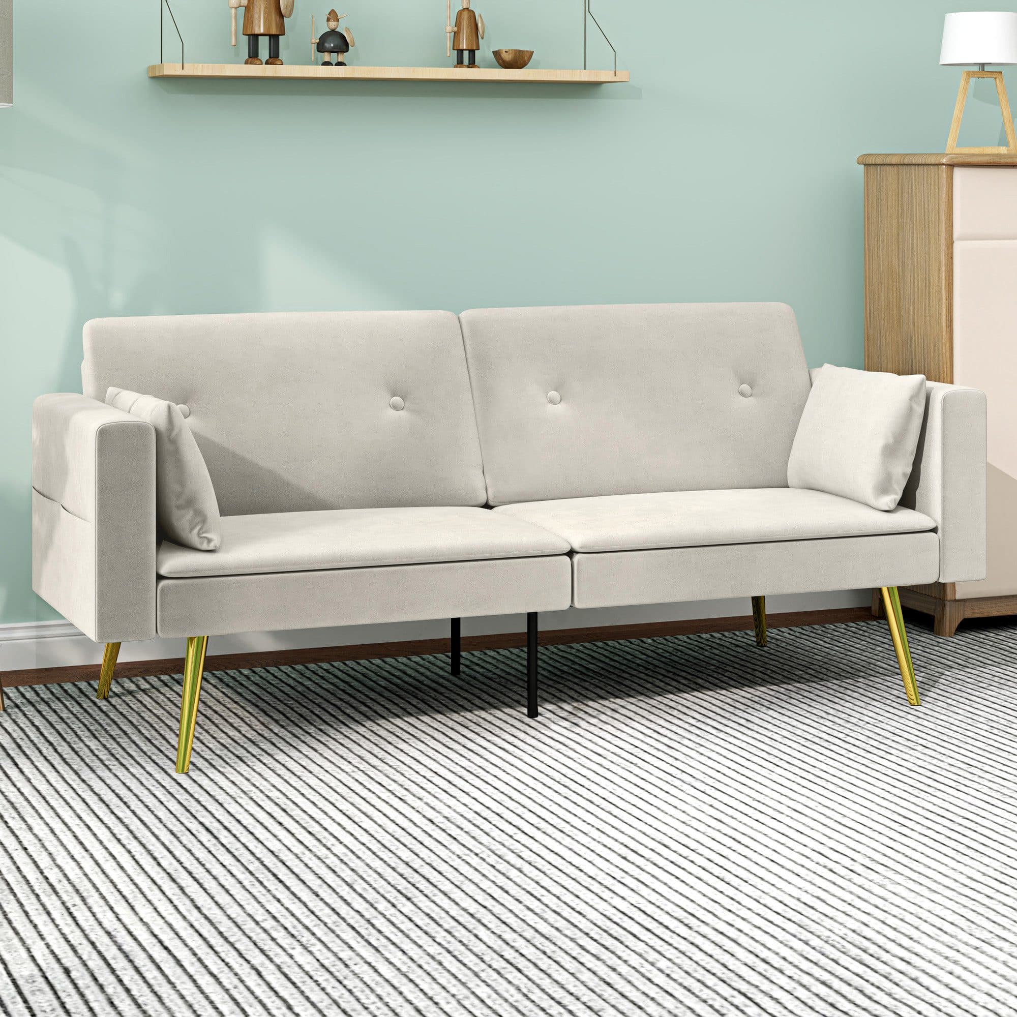 HOMCOM Schlafsofa 2-Sitzer Beige mit Verstellbarer Rückenlehne