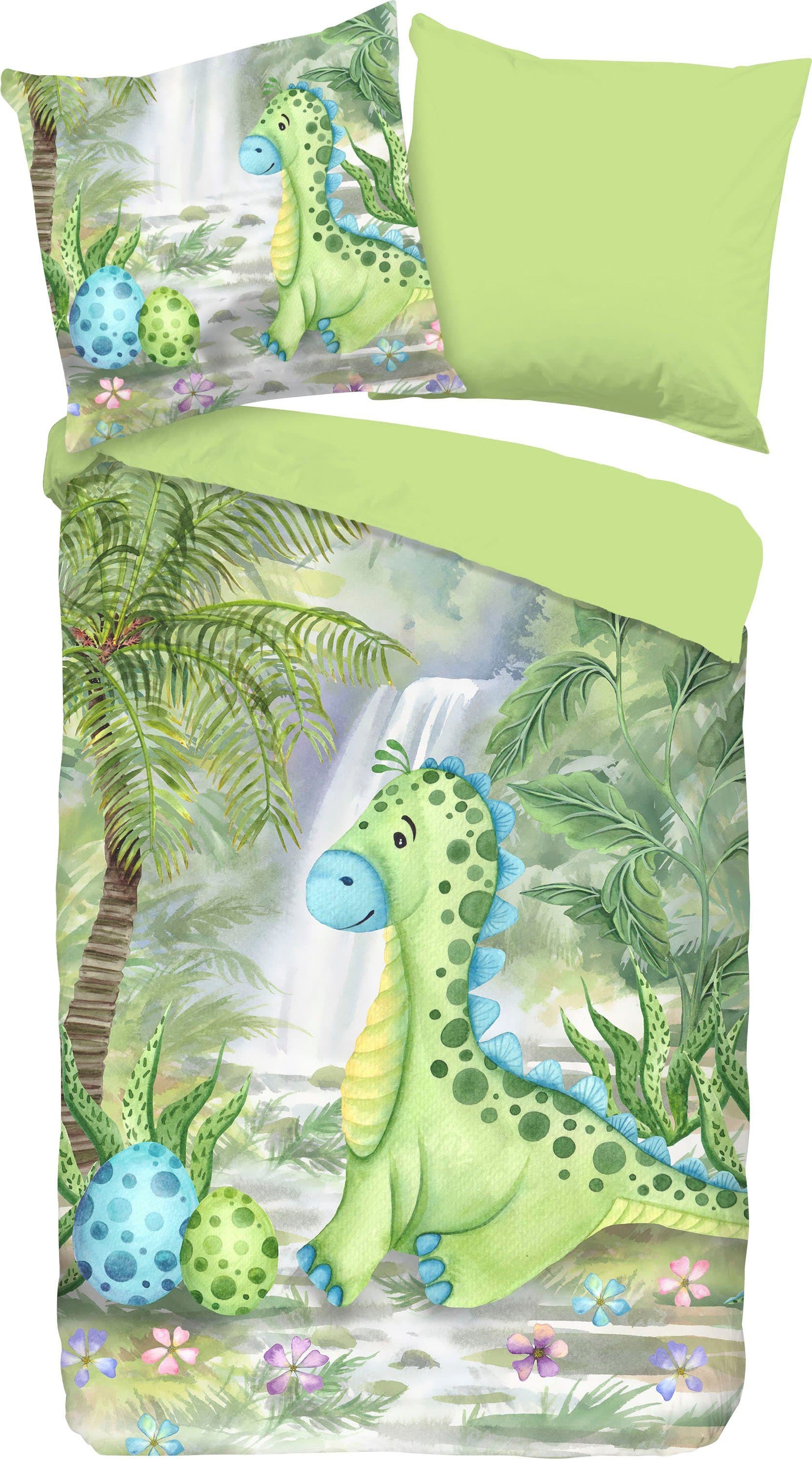 Good Morning Kinderbettwäsche Dani Dino 2-teilig Baumwolle 135x200 - Bild 2