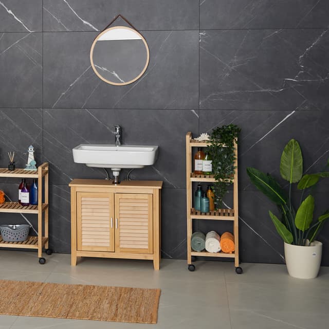 RELAXDAYS Badregal Holz mit Rollen - Flexibel & Natürlich