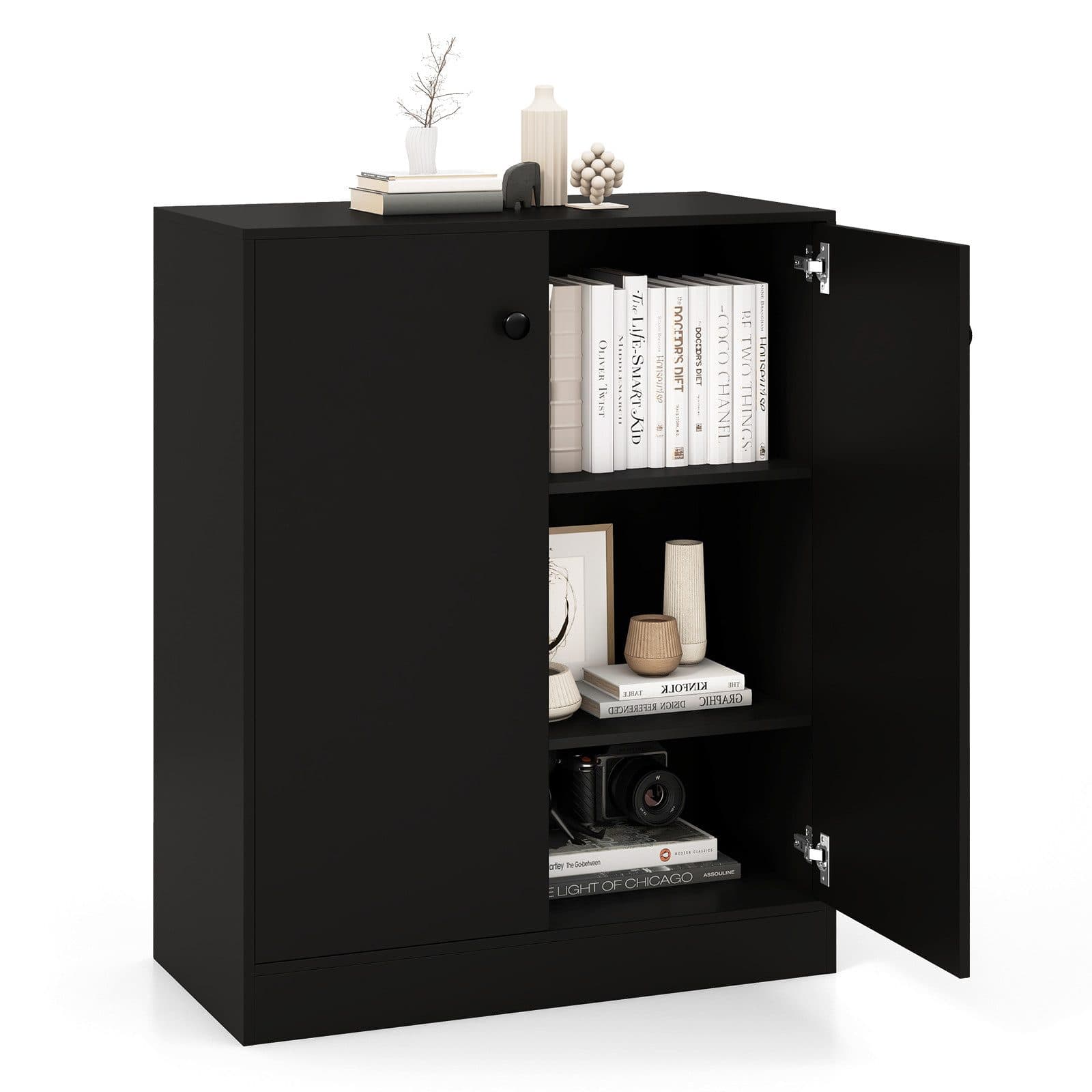 COSTWAY Sideboard Modern Weiß/Schwarz 72x34x85,5cm - Bild 2