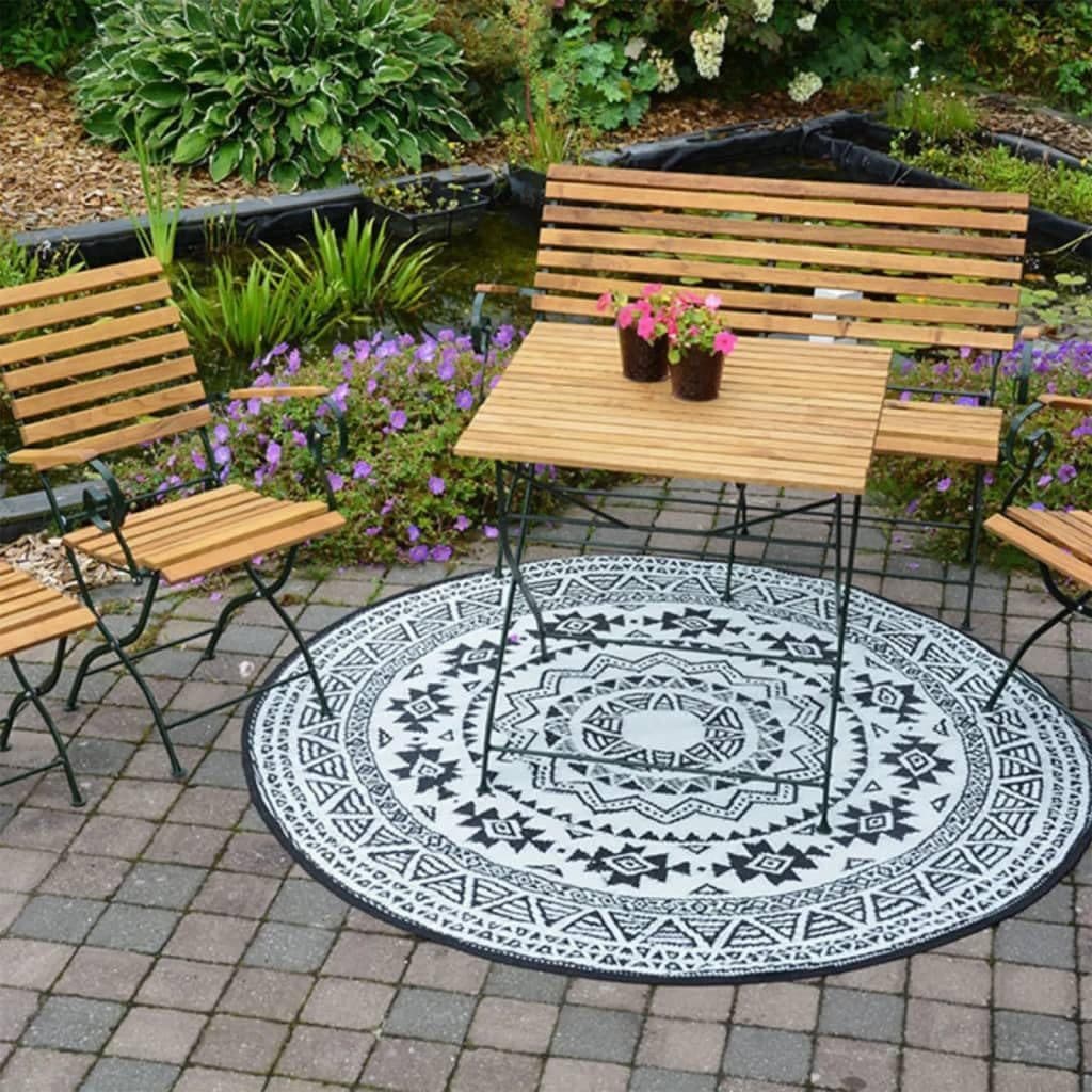 esschert design Outdoorteppich OC18 Rund Schwarz/Weiß - Bild 2
