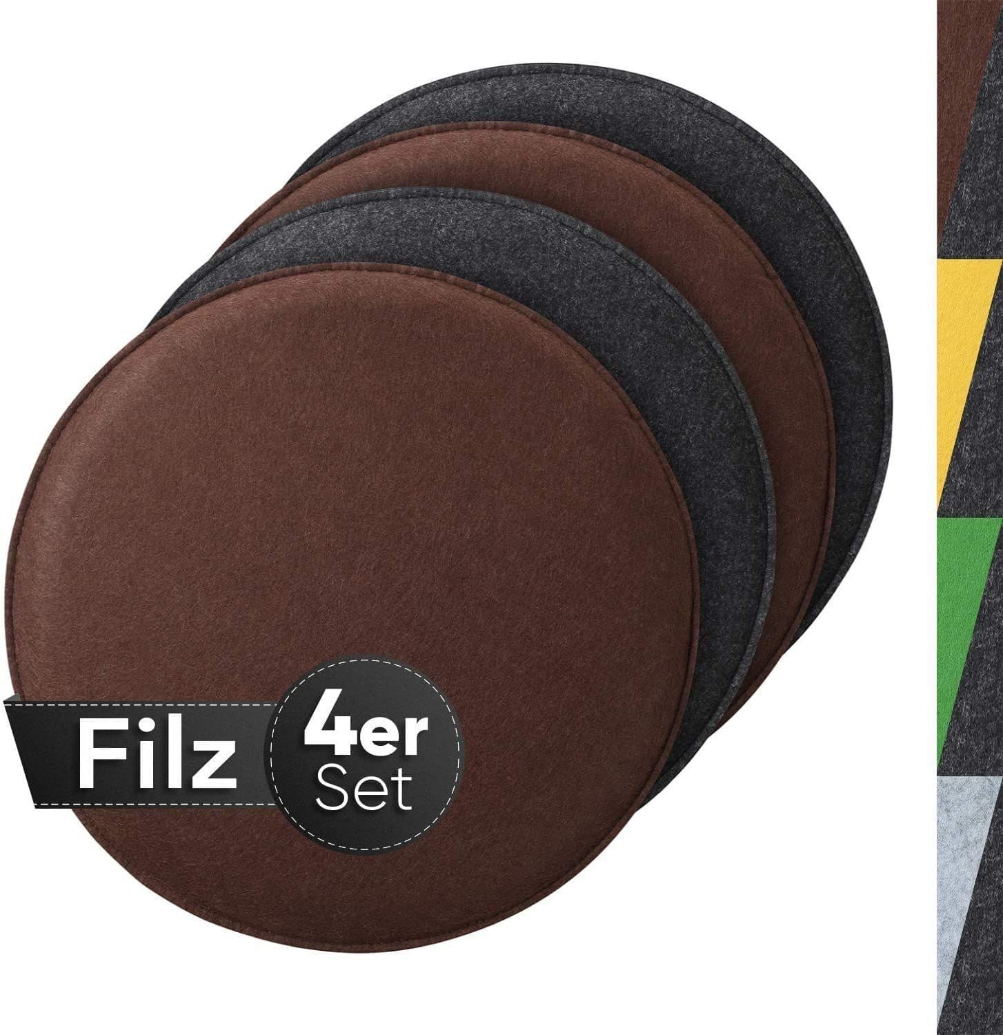 Sidorenko Stuhlkissen rund 36cm 4er Set Braun Grau Filz - Bild 2