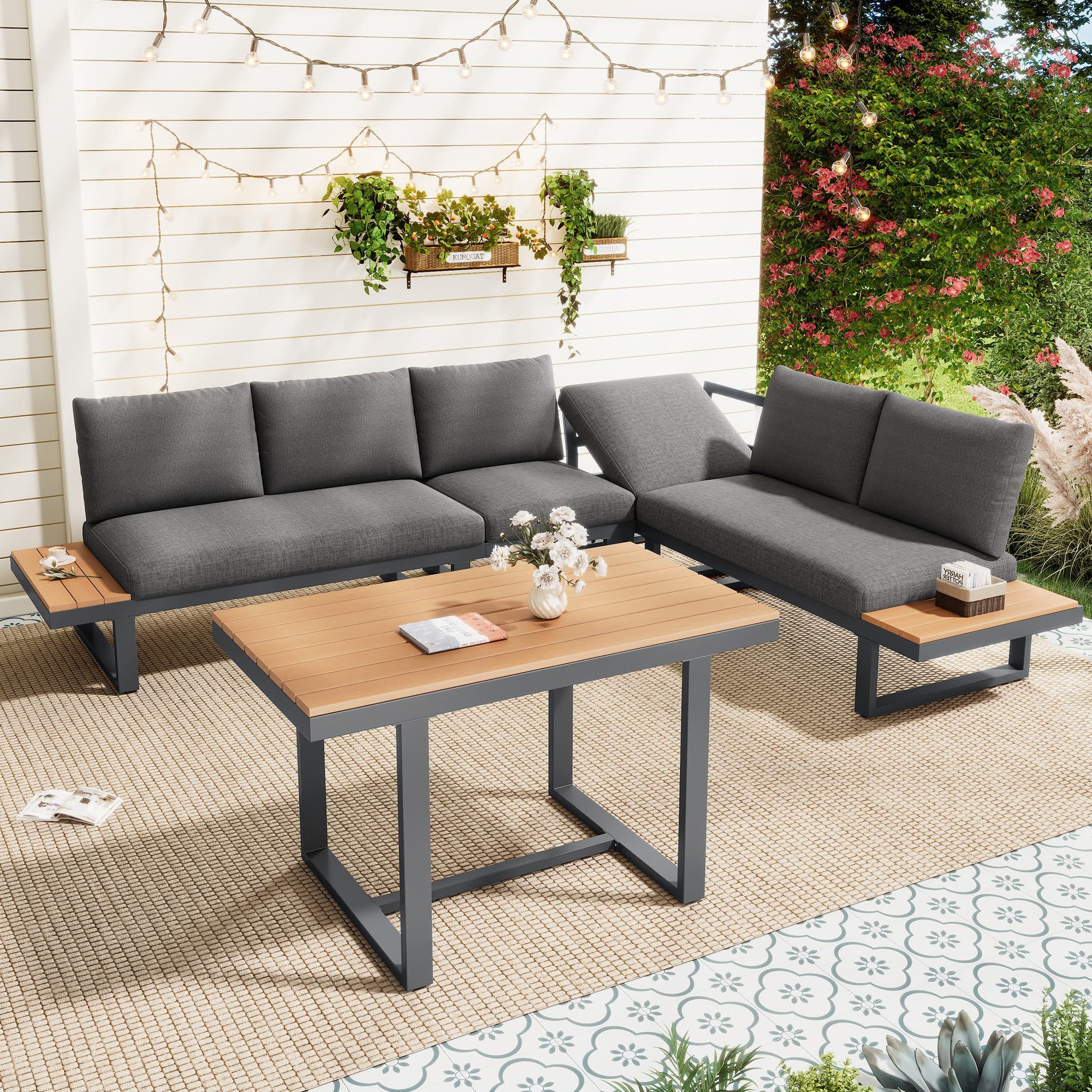 Flieks Gartenlounge-Set 6-Sitzer Grau/Braun mit Neigungsfunktion - Bild 2