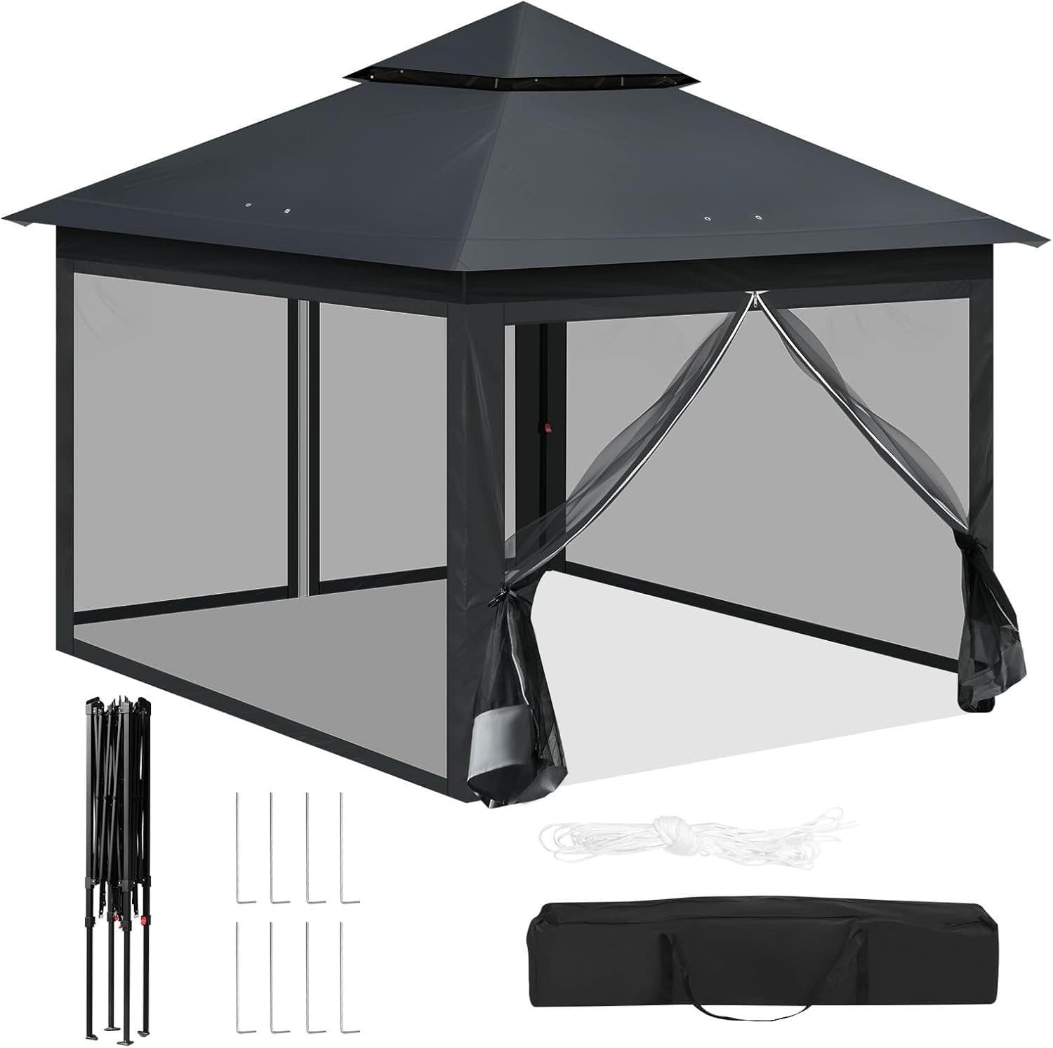 Woltu Pavillon 3x3m Anthrazit Beige Moskitonetz höhenverstellbar - Bild 2