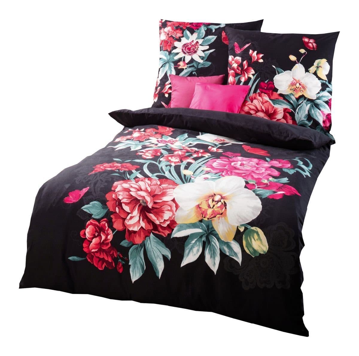 Kaeppel Renforcé Bettwäsche 135x200cm Schwarz Bunt Blumen Euphoria Pink - Bild 2