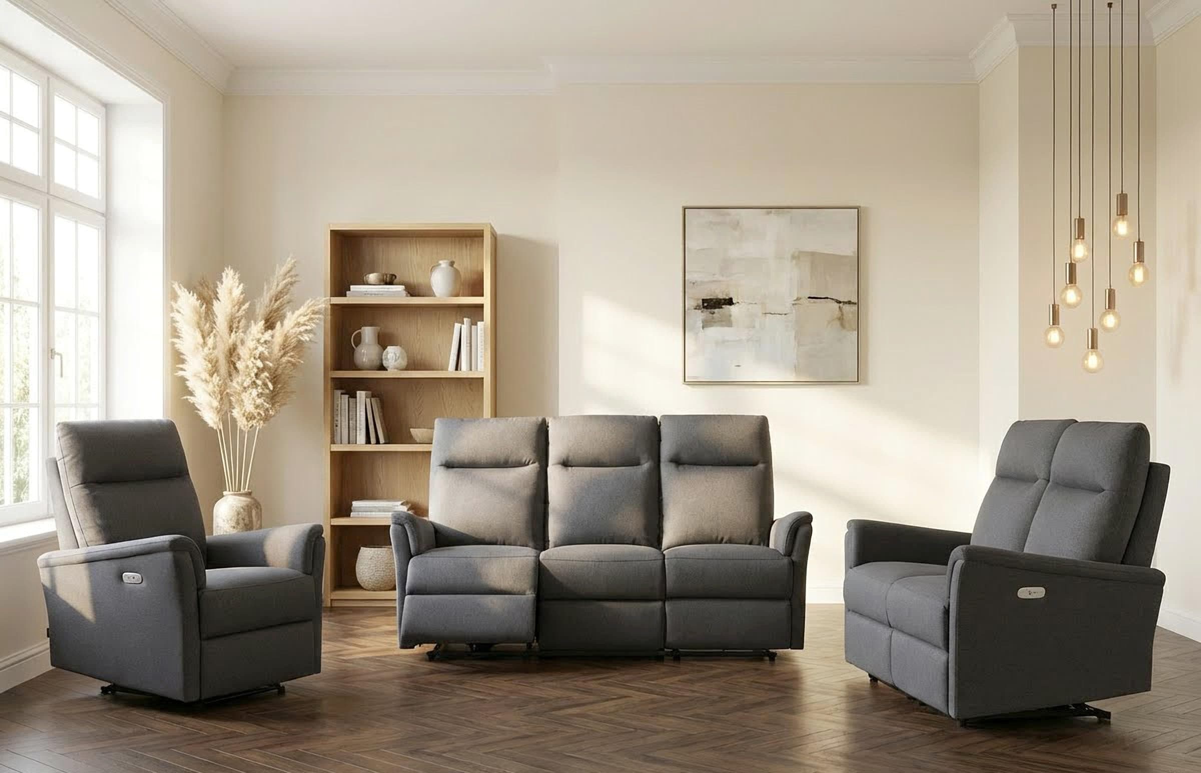 Home affaire Polstergarnitur Finnara 3+2+1 Relaxfunktion USB Federkern Anthrazit - Bild 2