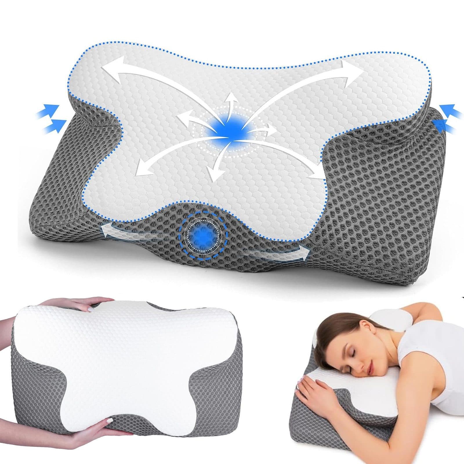 AKKEE Nackenstützkissen Memory Foam Grau/Weiß - Bild 2