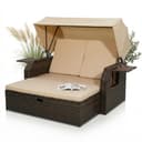 Mucola Strandkorb mit Dach Polyrattan Relaxliege Braun/Beige Bild 2
