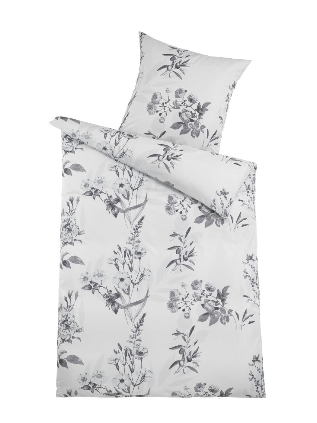 Optidream Mako-Satin Bettwäsche Premium Grau/Weiß Floral Design - Bild 2