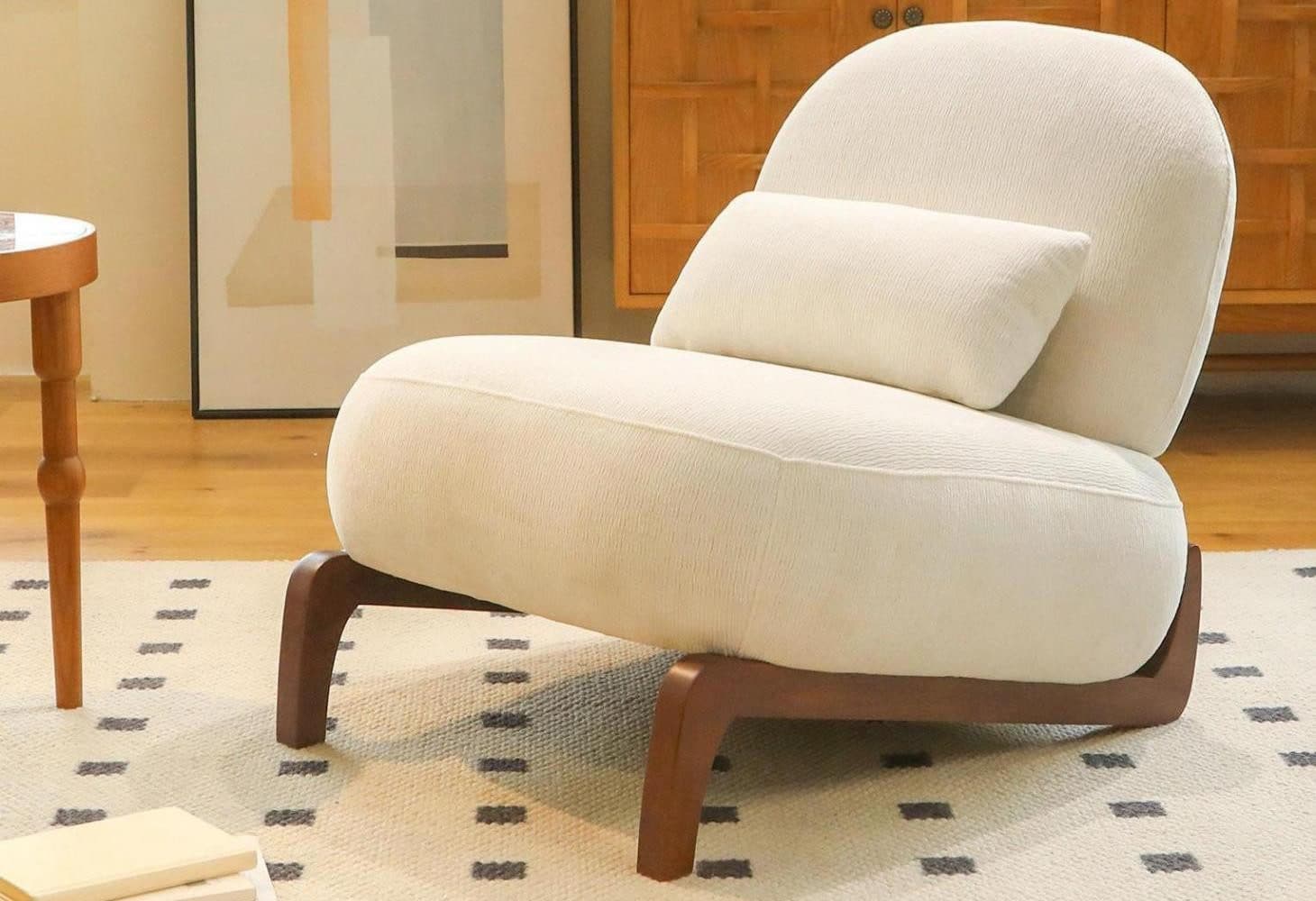 LVHOM Loungesessel Weiß Samt Massivholz ohne Armlehnen - Bild 2