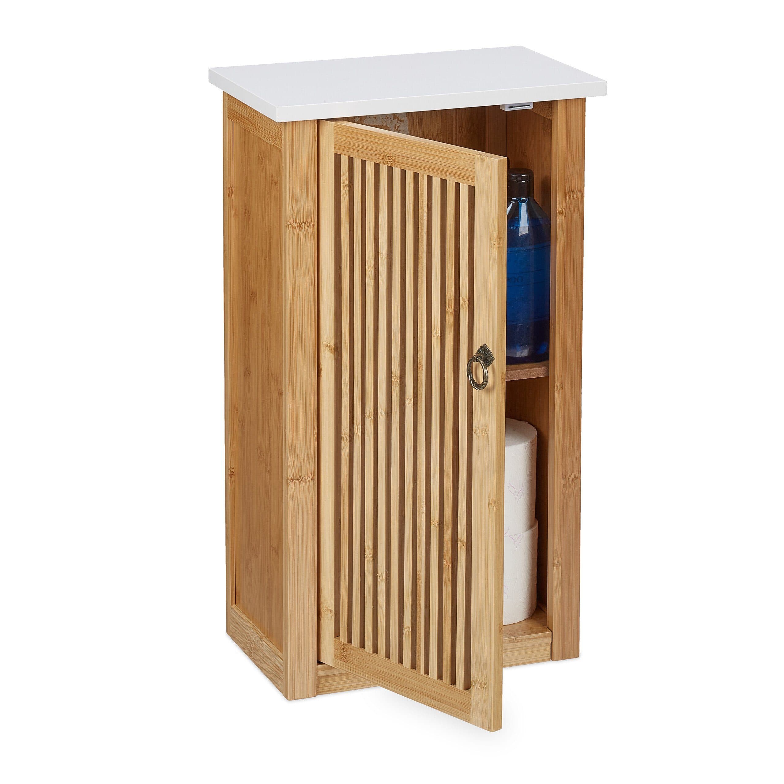 relaxdays Hängeschrank Bambus Natur Weiß Badezimmerschrank Lamellen Design - Bild 2