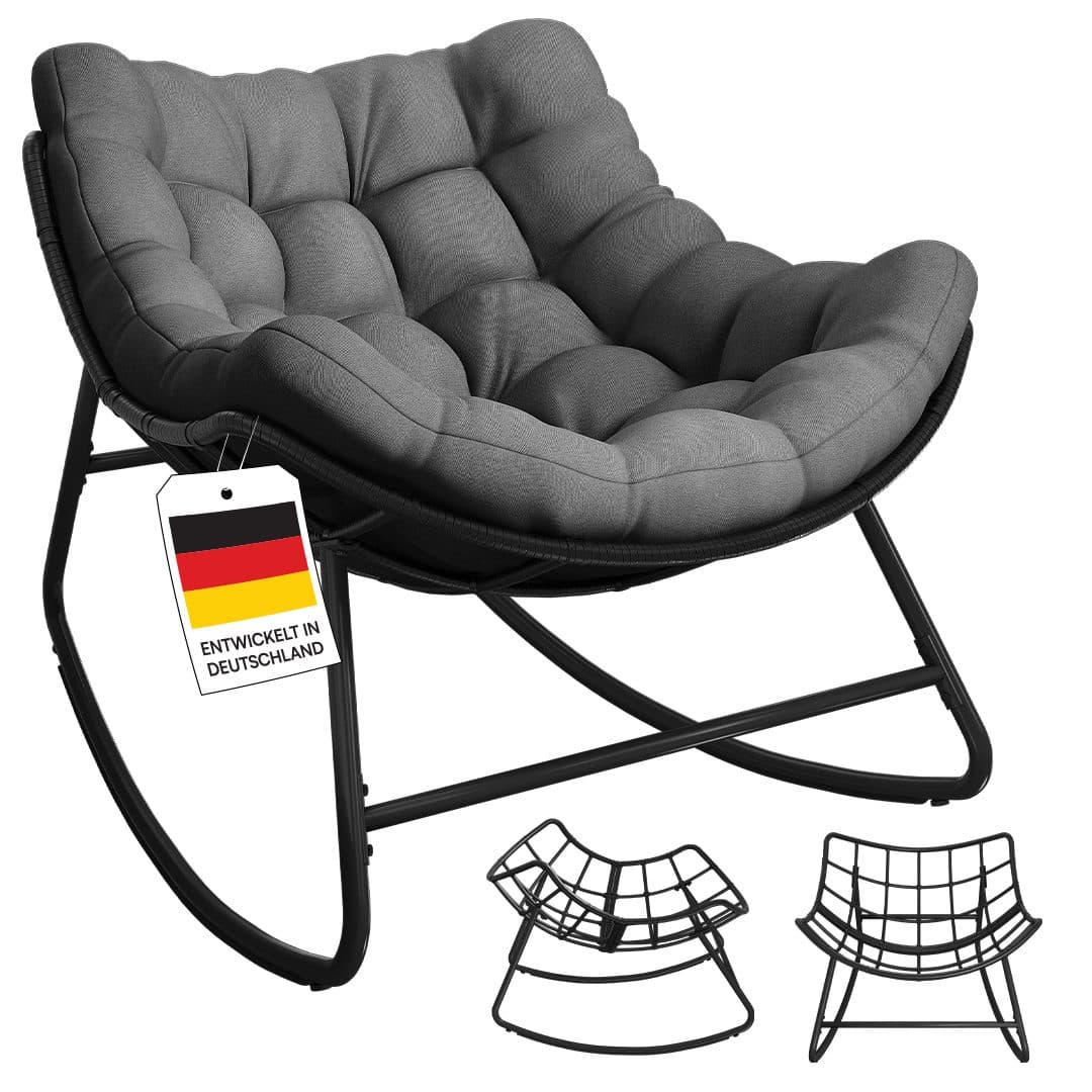 STEELSØN Schaukelstuhl Veldora Anthrazit Polyrattan mit Kissen - Bild 2