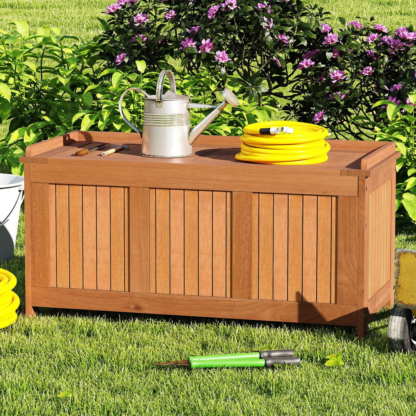 COSTWAY Auflagenbox 220L Gartenbox Holz Teakfarbe - Bild 2