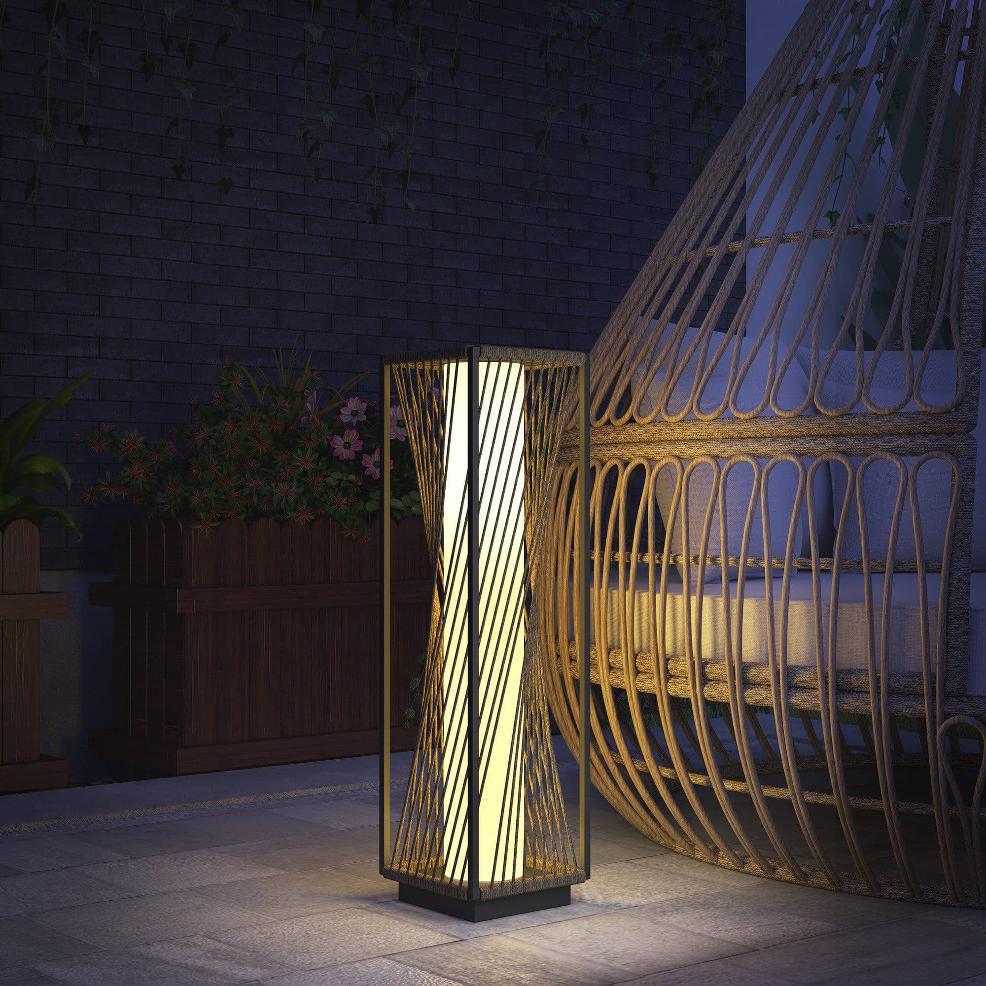 Outsunny LED Solarleuchte Rattan Boho Grau Schwarz - Bild 2
