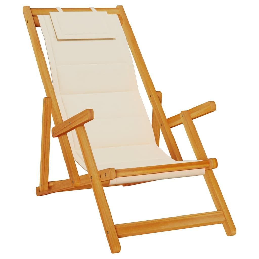vidaXL Gartenstuhl Strandstuhl Creme Klappbar mit Armlehnen - Bild 2