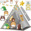 KIDIZ Spielzelt Tipi Grau mit LED-Lichterkette & Plüschtieren Bild 2