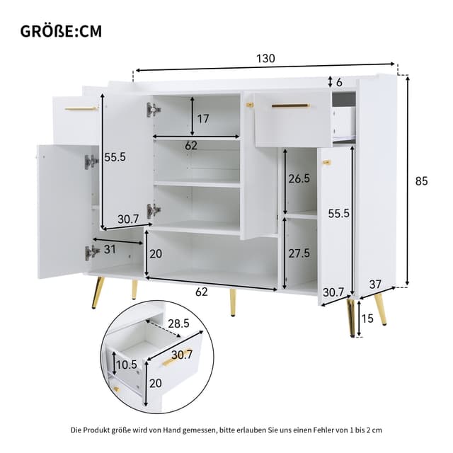 Ulife Schuhkommode Weiß Modern mit 2 Schubladen und 4 Türen