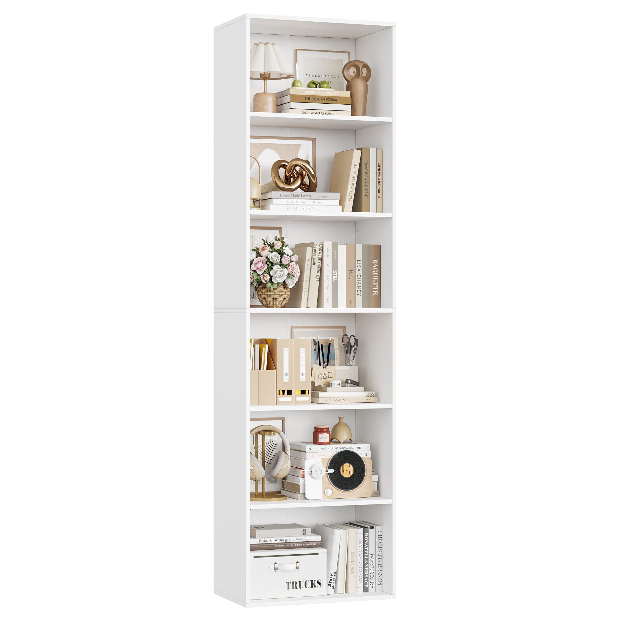 Homfa Bücherregal 6 Fächer 190,5 cm Bücherschrank Standregal Weiß/Schwarz - Bild 2
