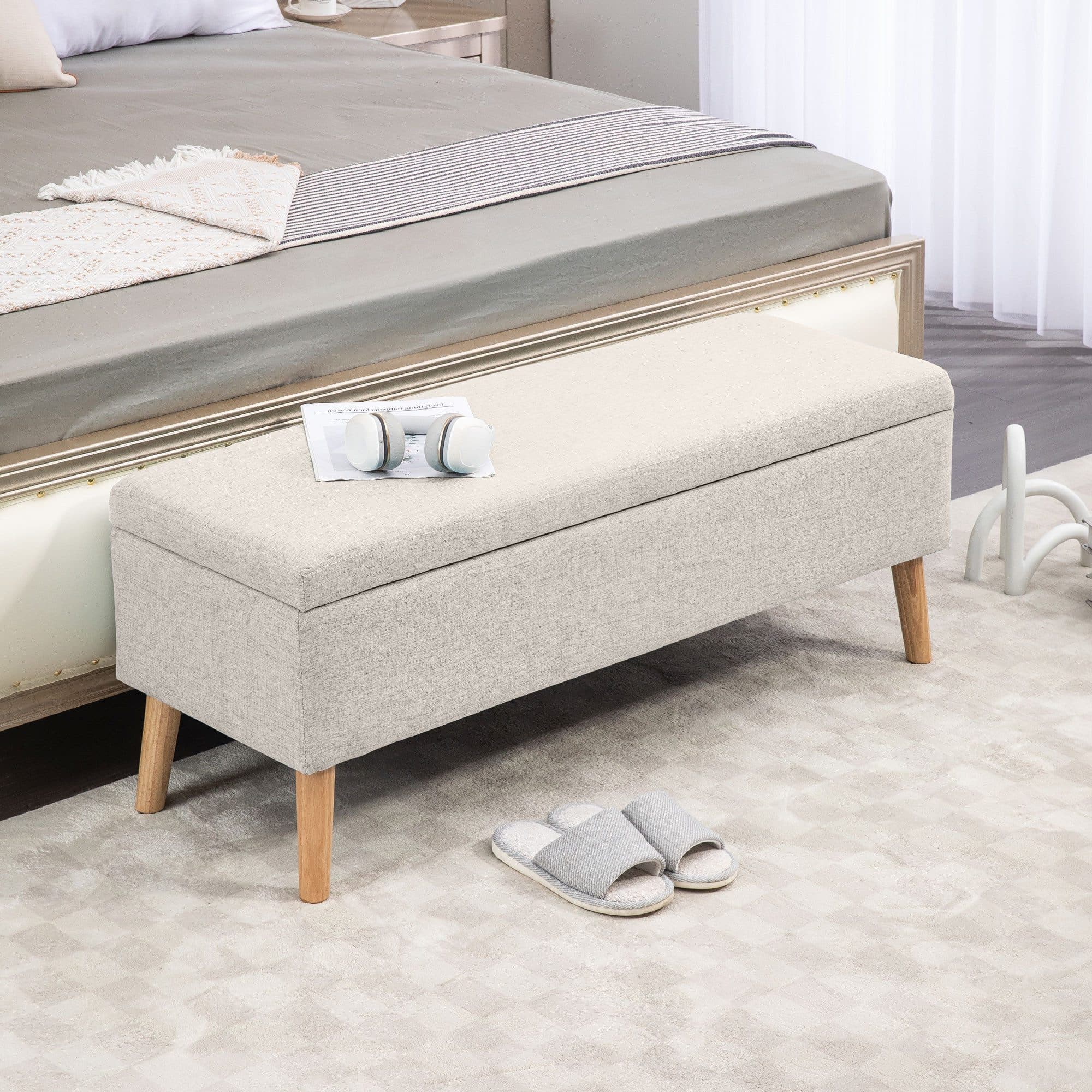 HOMCOM Sitzbank mit Stauraum Beige Leinenoptik - Bild 2