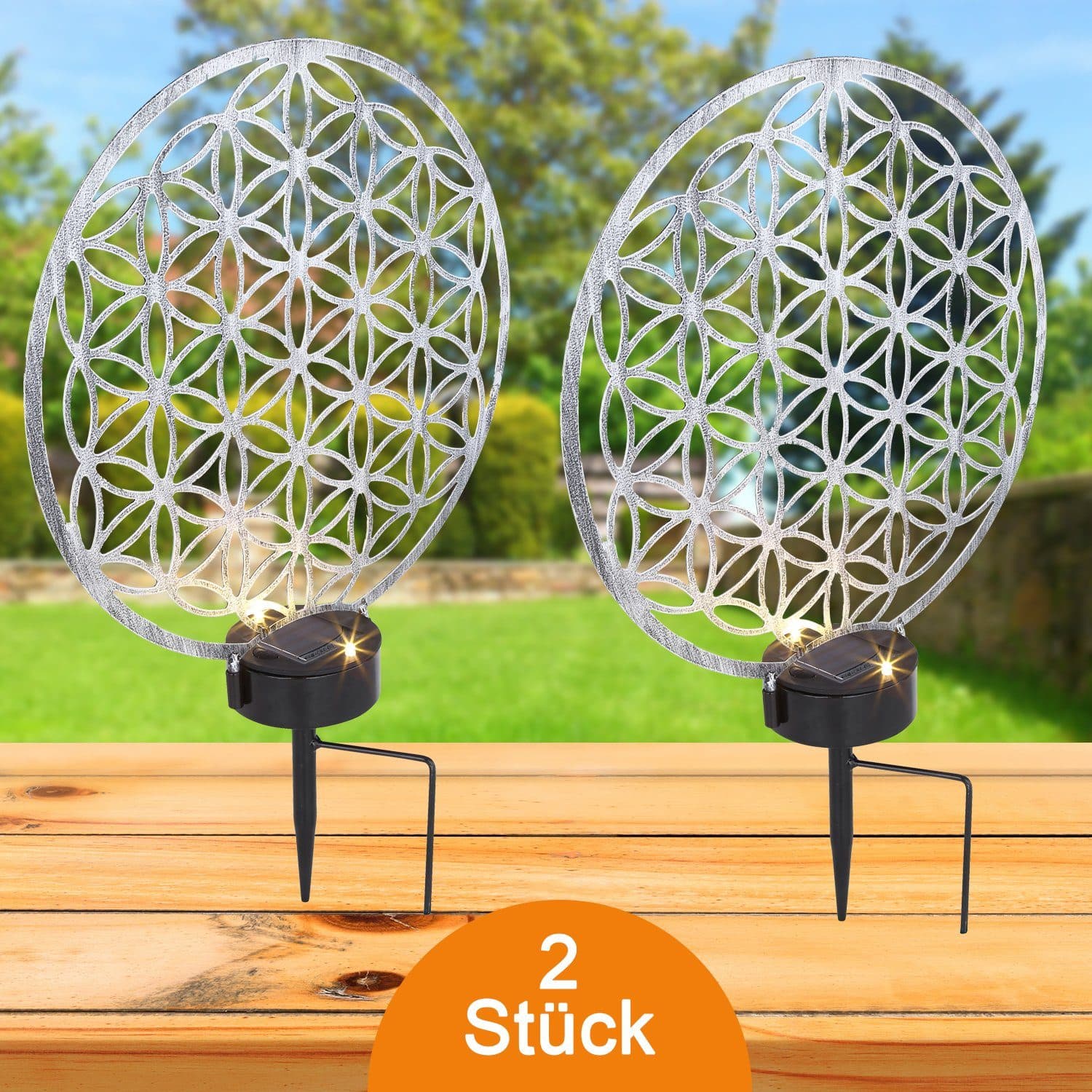 bmf-versand Solarleuchte Garten 2er Set Metall Silber