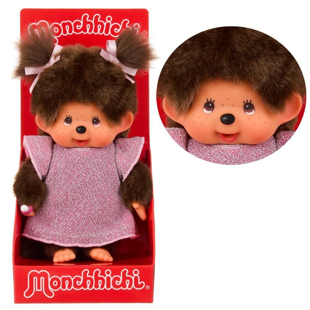 Monchhichi Plüschfigur Mädchen Rosa Glitter-Kleid